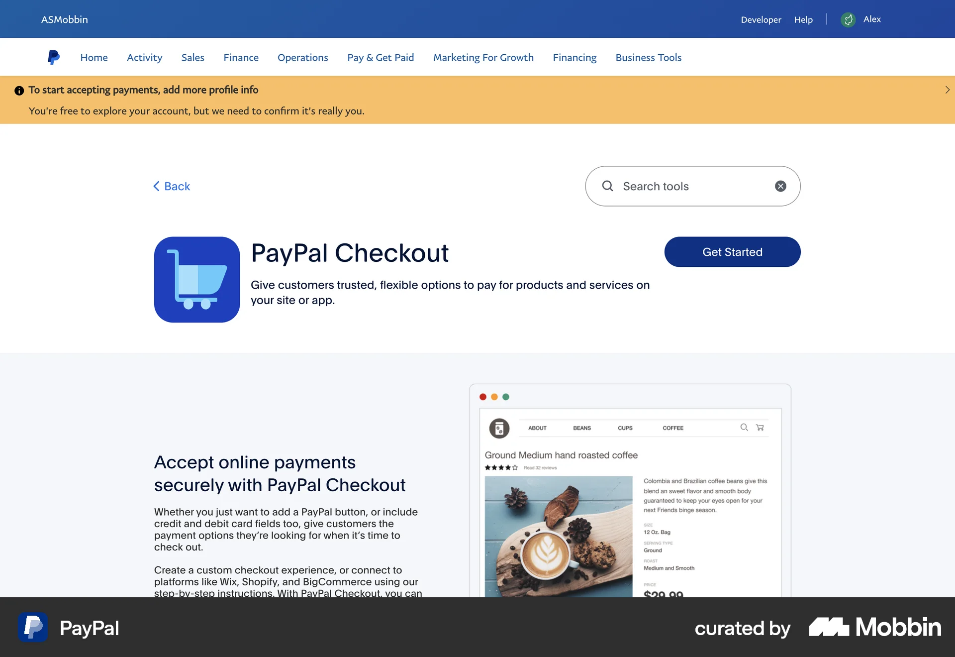 PayPal Web Feature Info screen