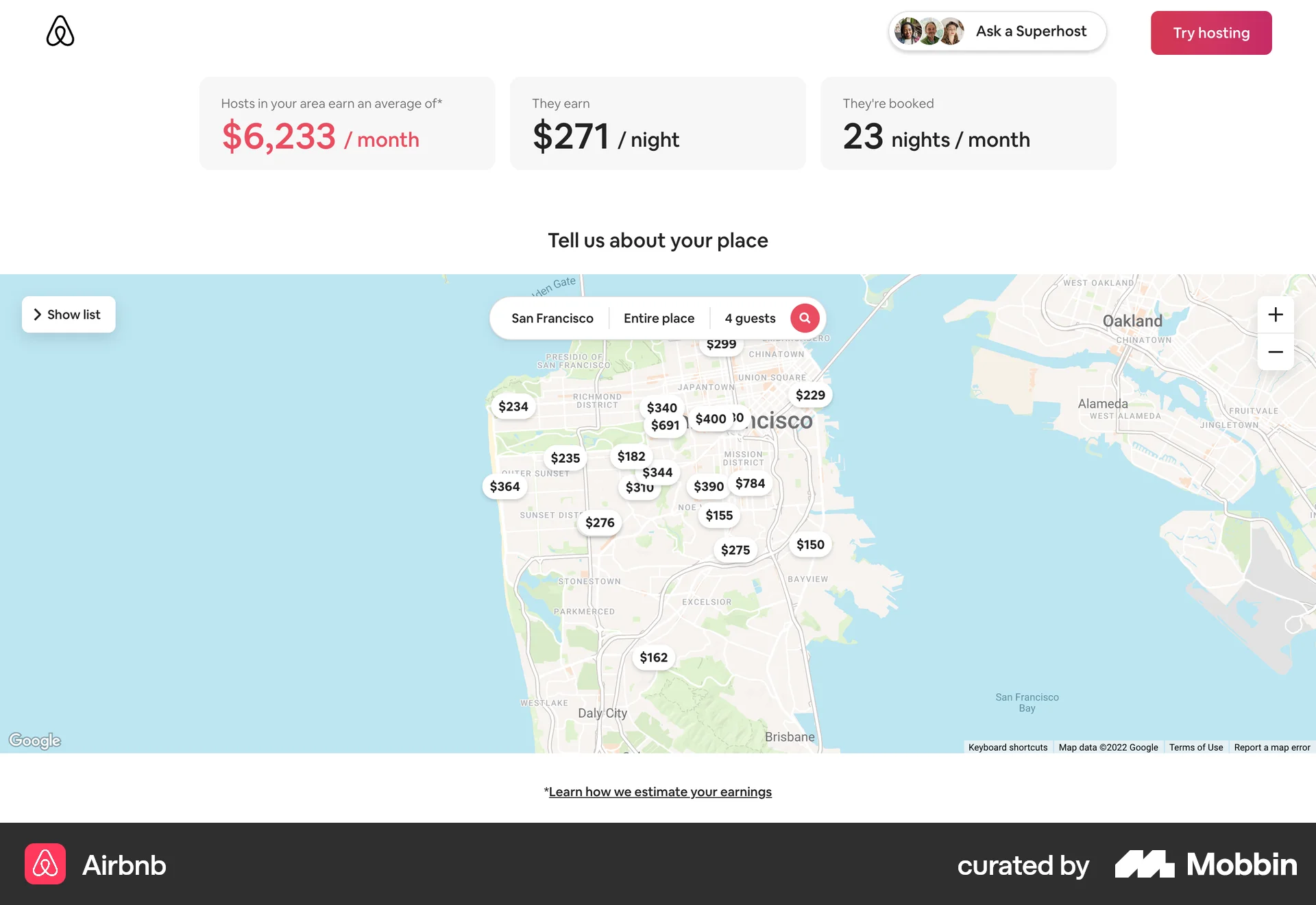 Airbnb Web Map screen