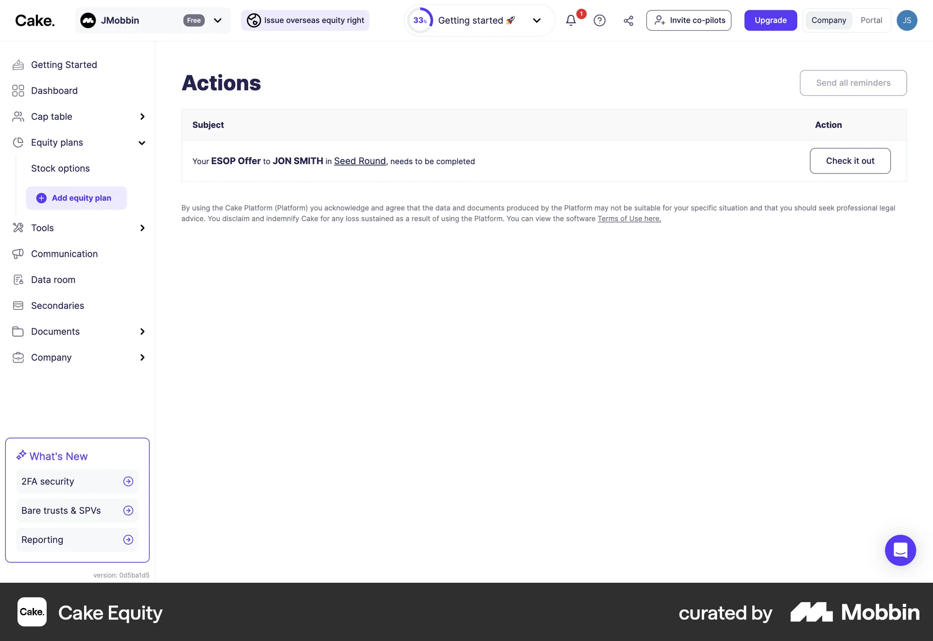 Cake Equity Web Notifications screen