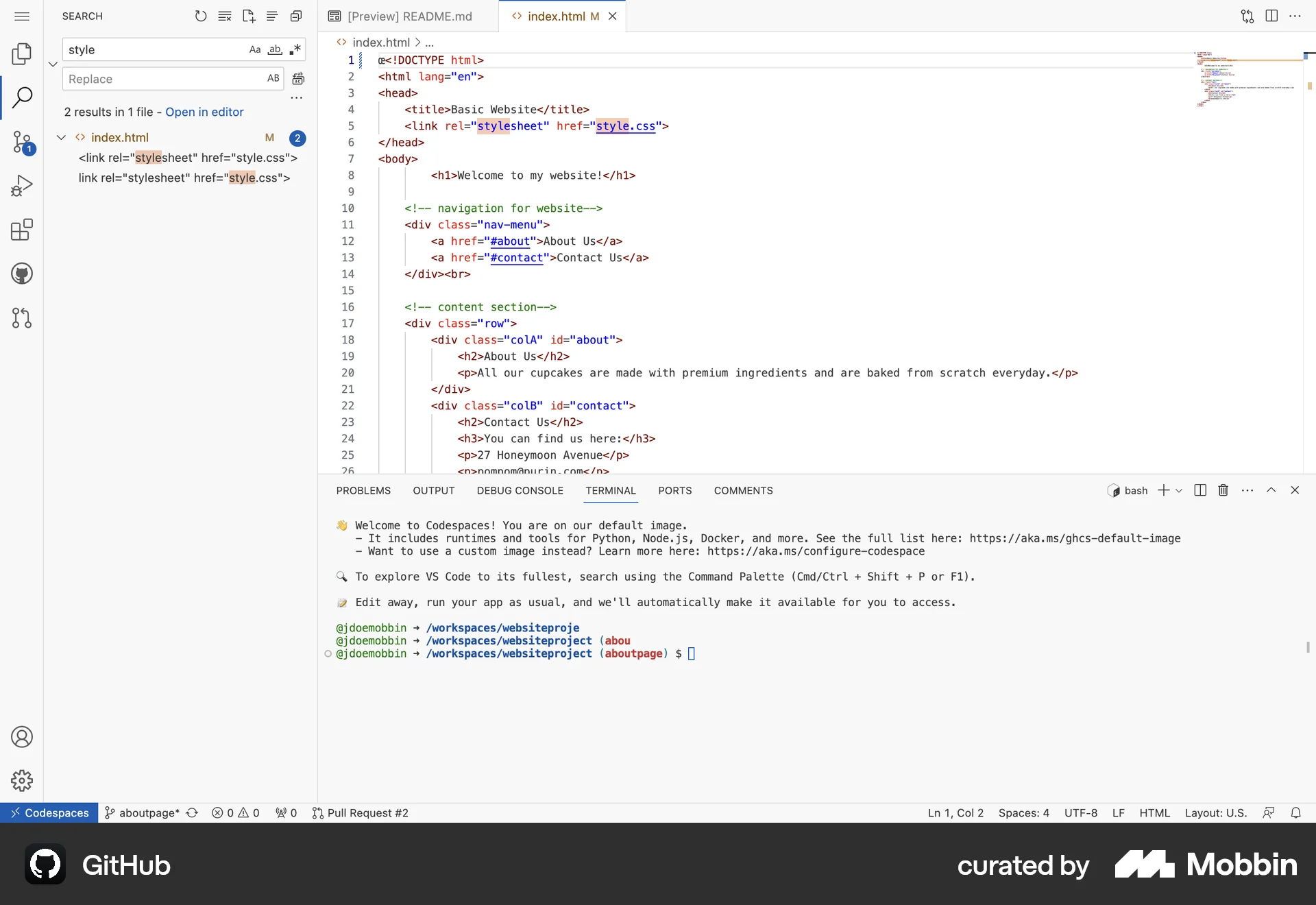 GitHub Web Search screen