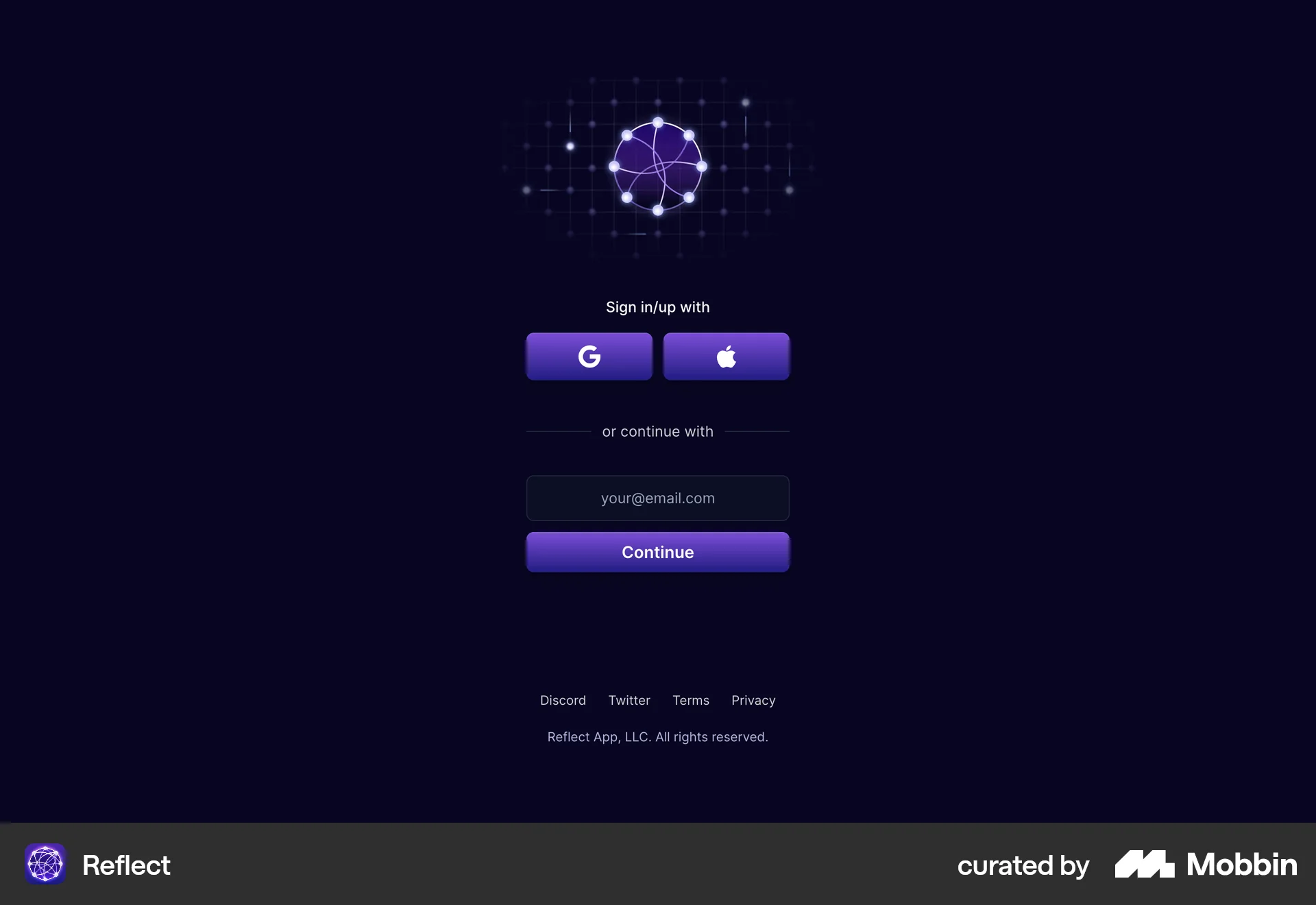 Reflect Web Login screen