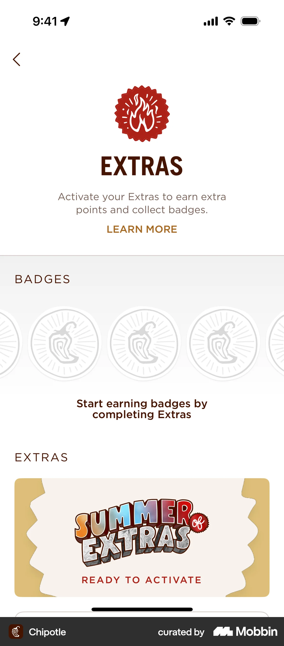 Chipotle iOS Achievements & Awards screen