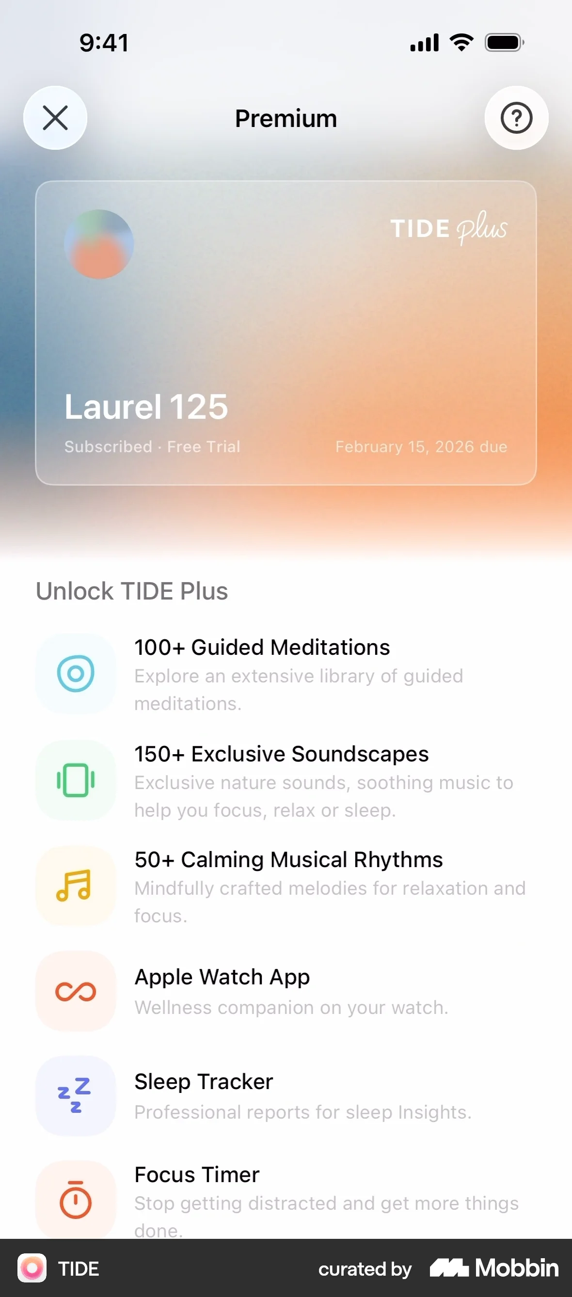 TIDE iOS Glassmorphism screen