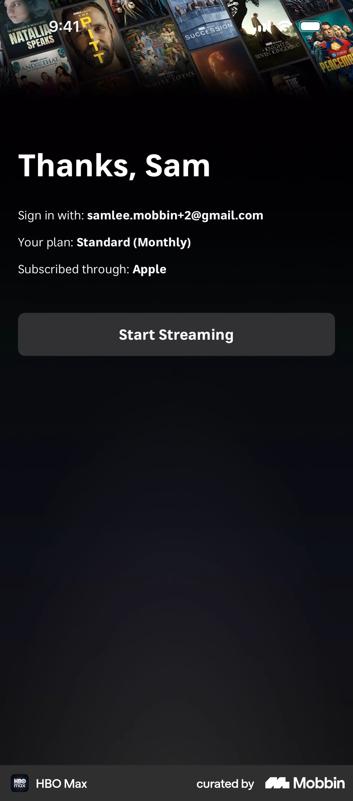 HBO Max Onboarding screen