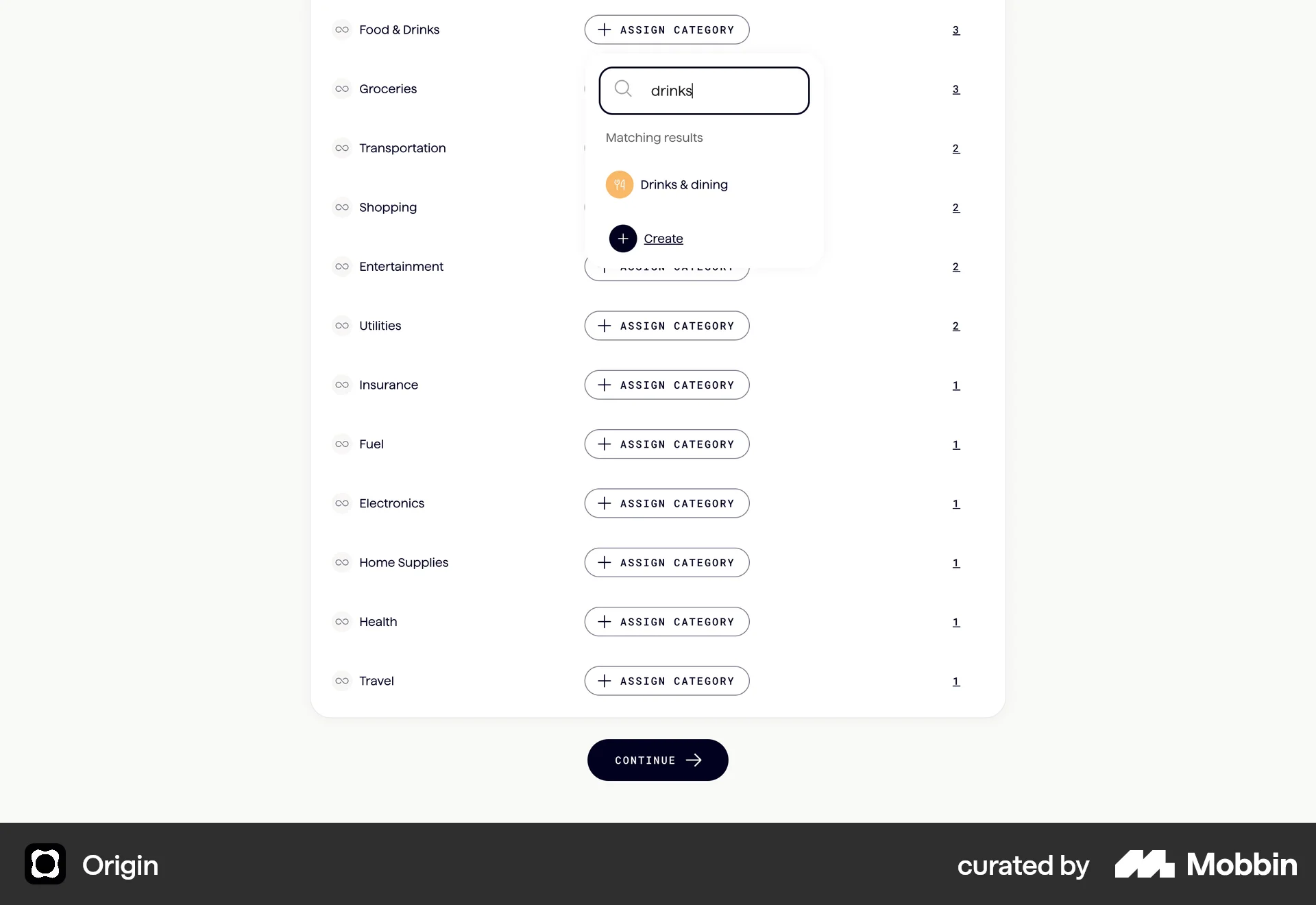 Origin Web screen containing Combobox UI element