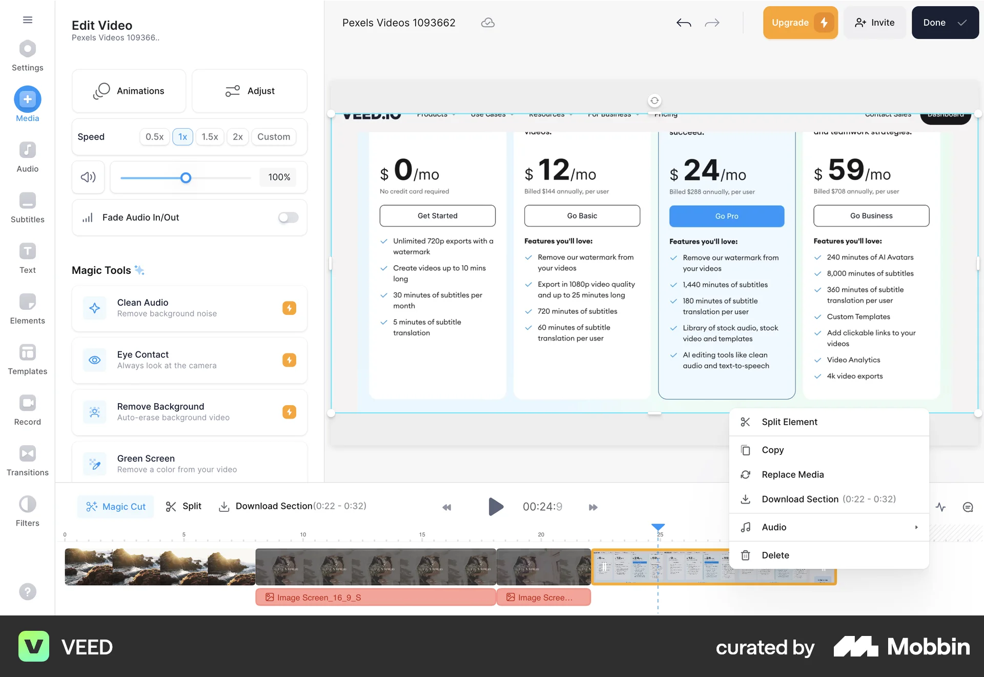 VEED Web screen containing Context Menu UI element