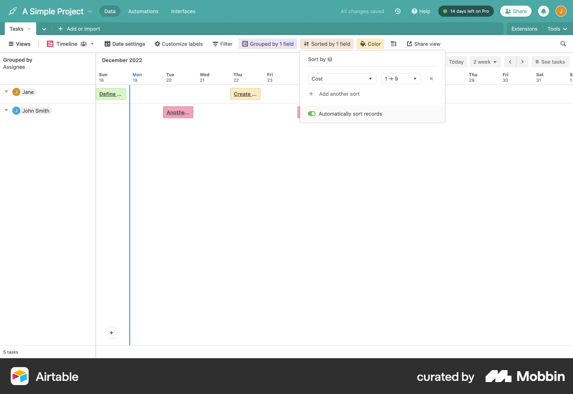Airtable Web screen containing Switch UI element