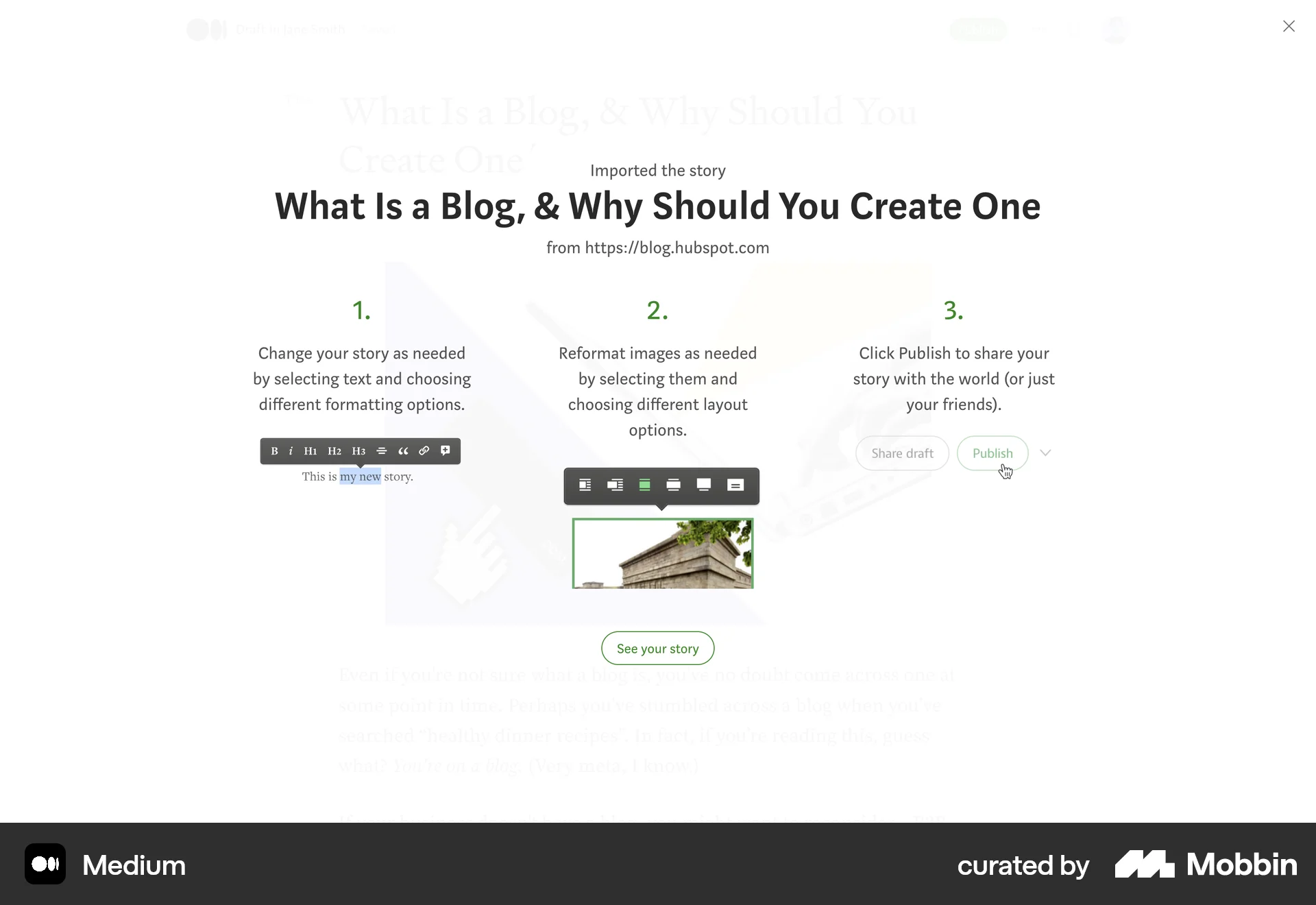 Medium Web Guided Tour & Tutorial screen