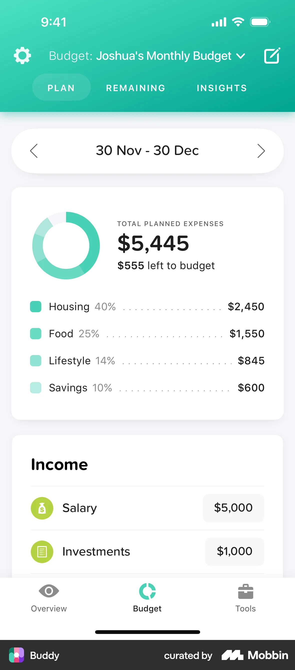 Buddy iOS Bank App Design screen