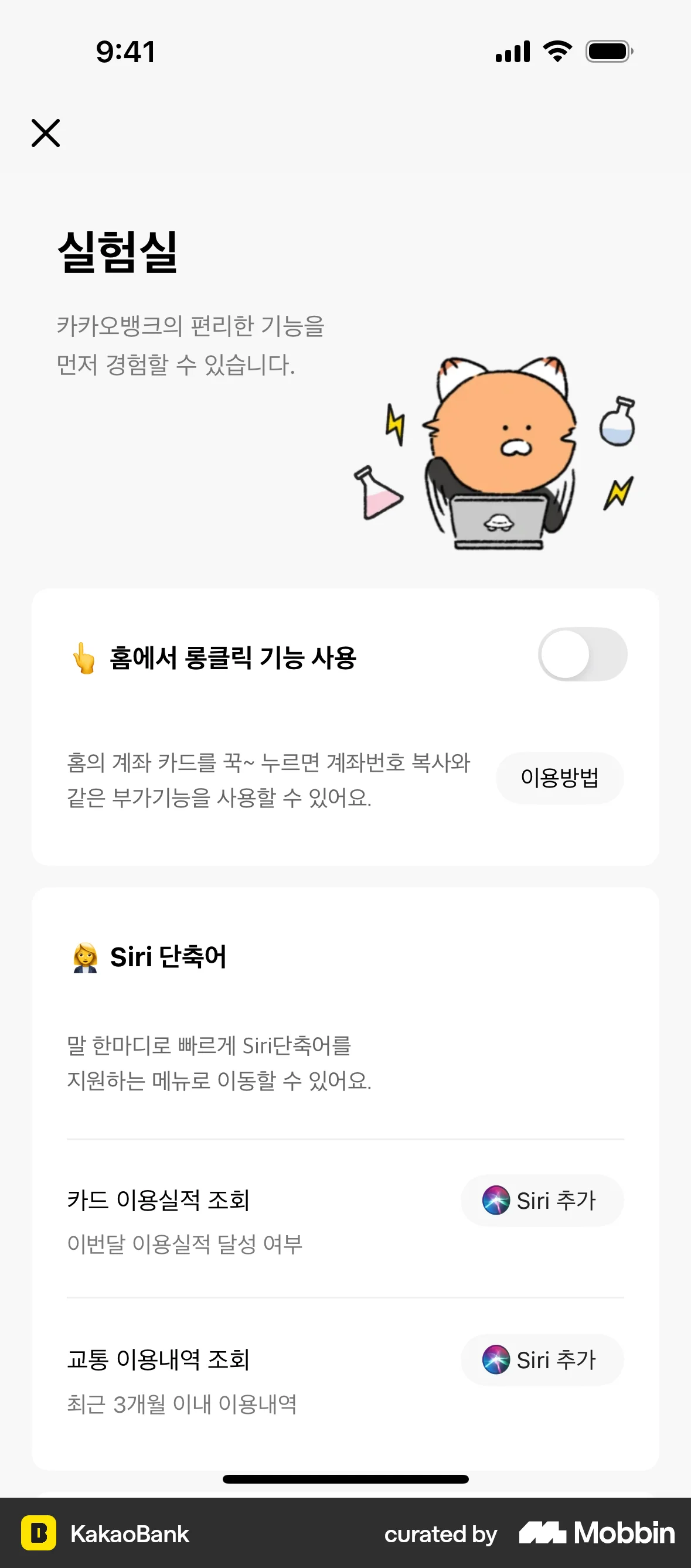 KakaoBank iOS Settings & Preferences screen