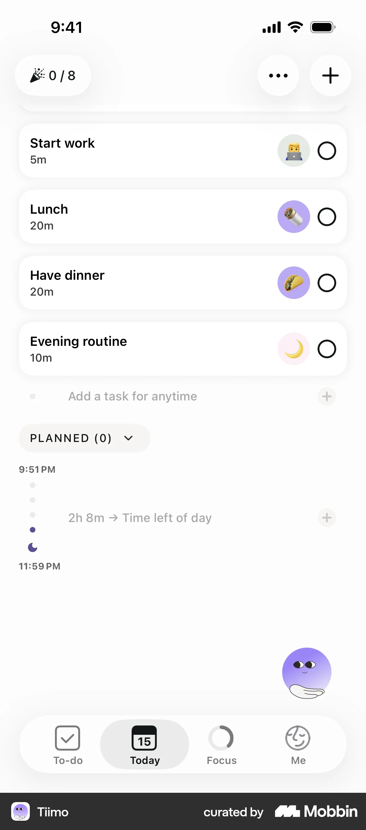 Tiimo iOS Timeline & History screen