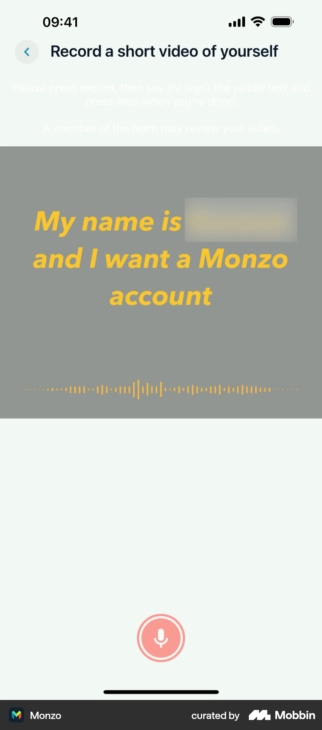Monzo iOS Audio & Video Recorder screen