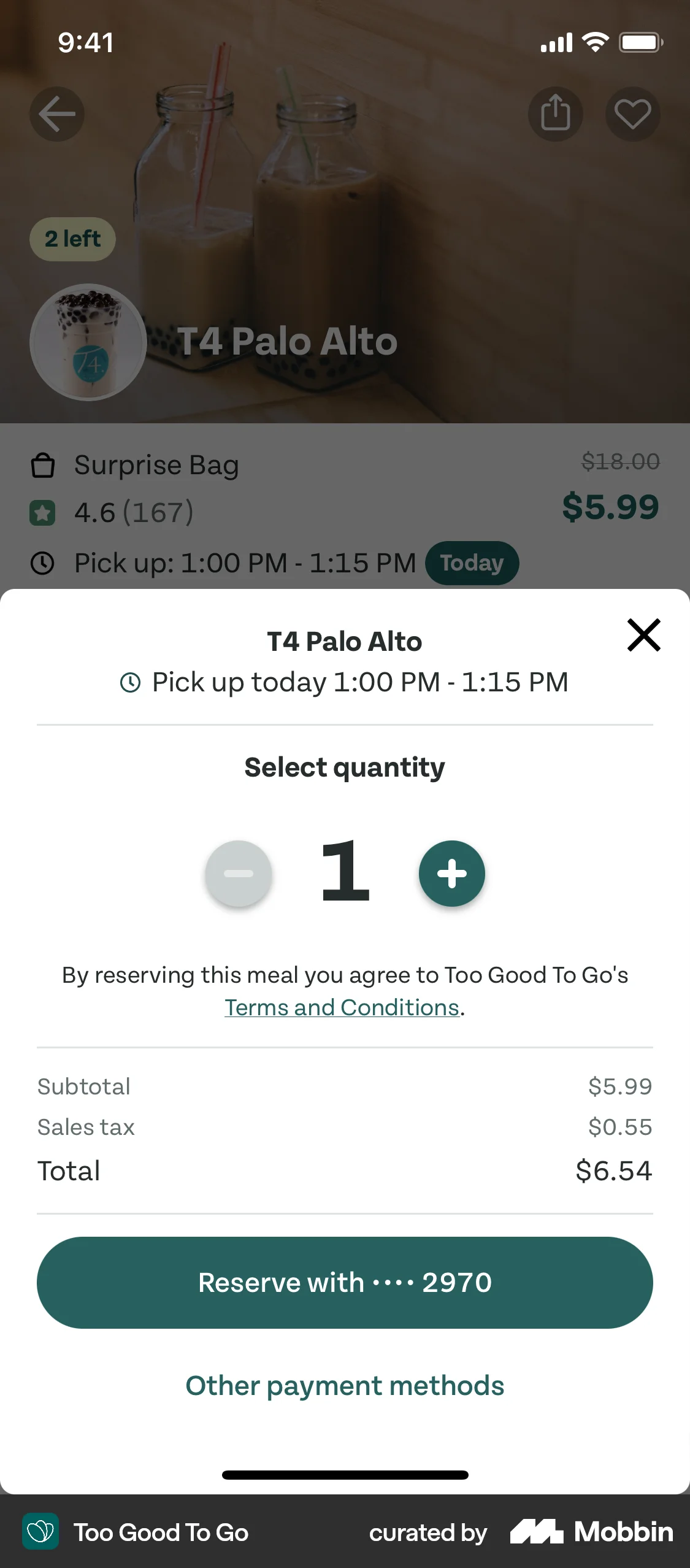 Too Good To Go iOS screen containing Stepper UI element