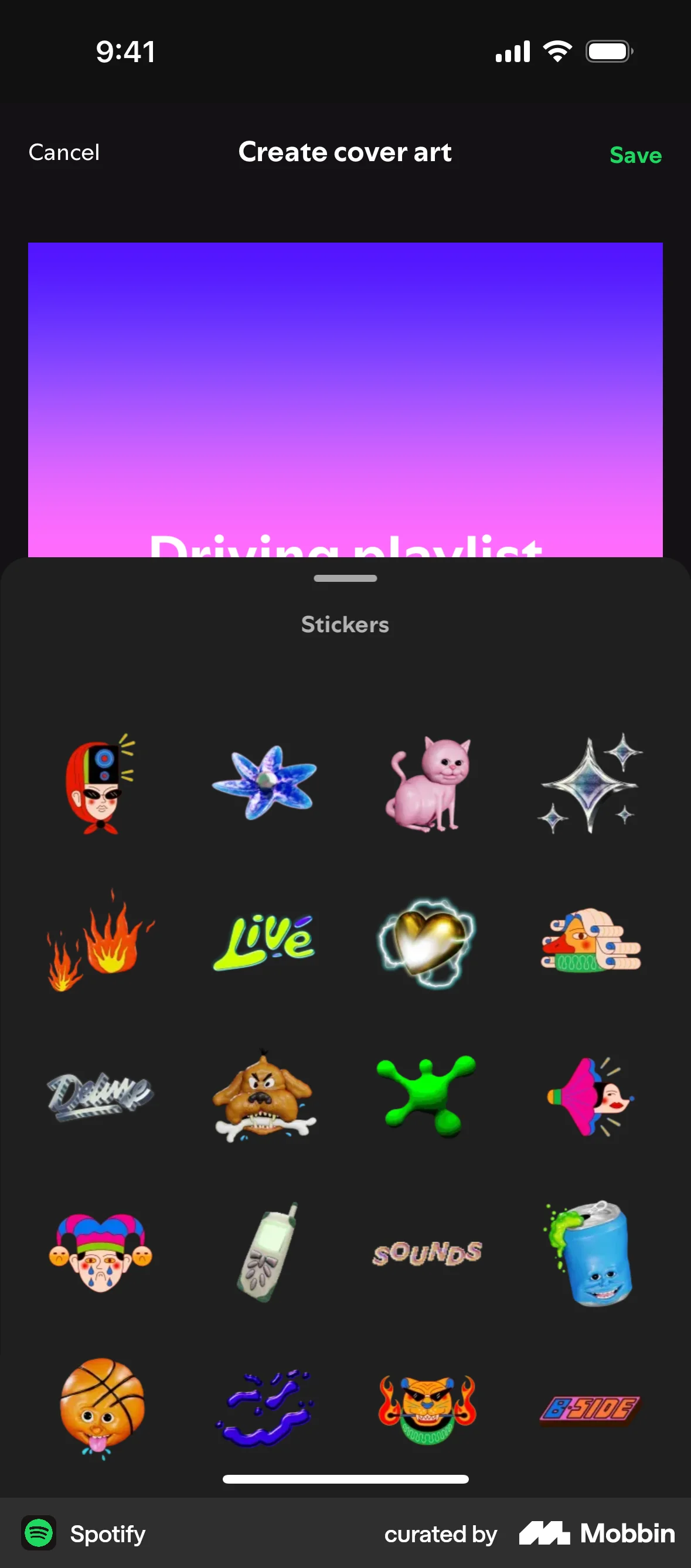 Spotify iOS Filters & Stickers screen