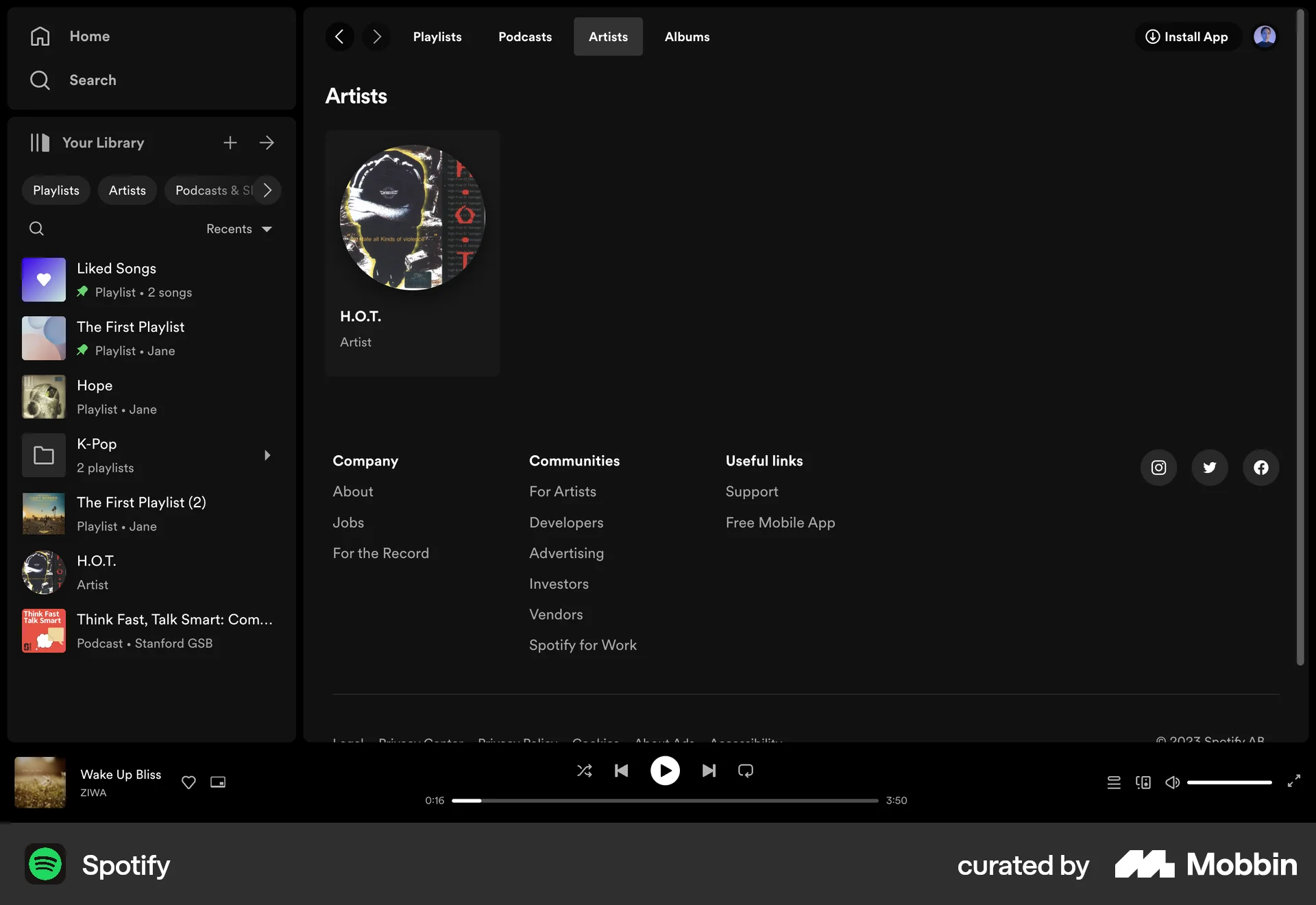 Spotify Web Followers & Following screen