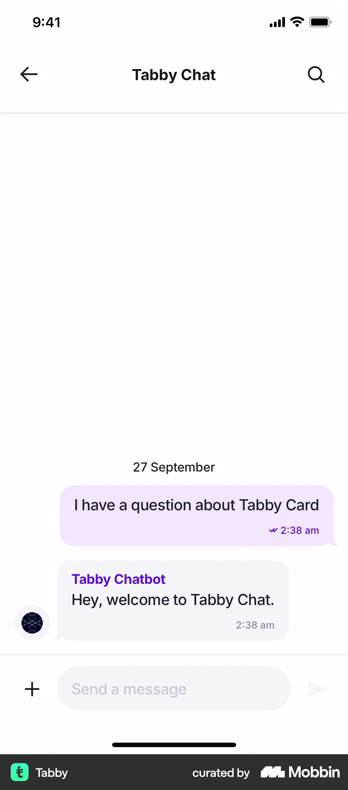 Tabby iOS Chat Detail screen