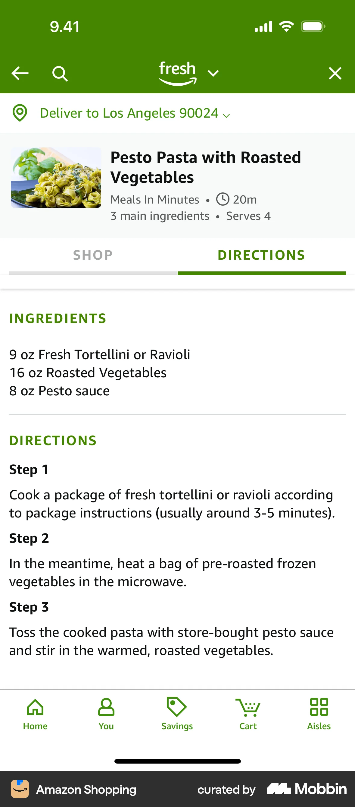 Amazon Shopping iOS Recipe Detail screen