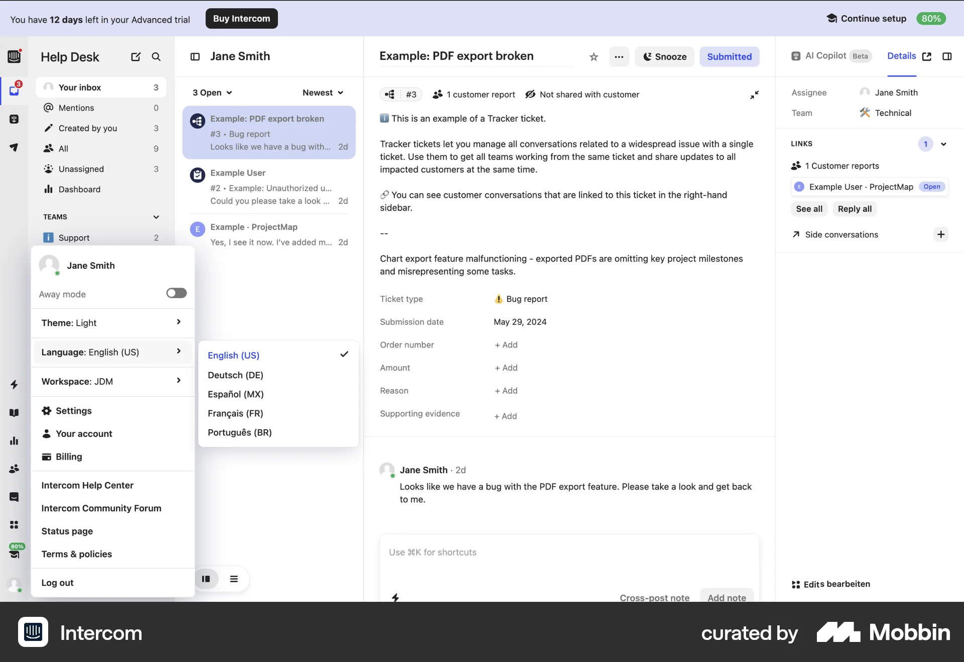 Intercom Web screen containing Tree UI element