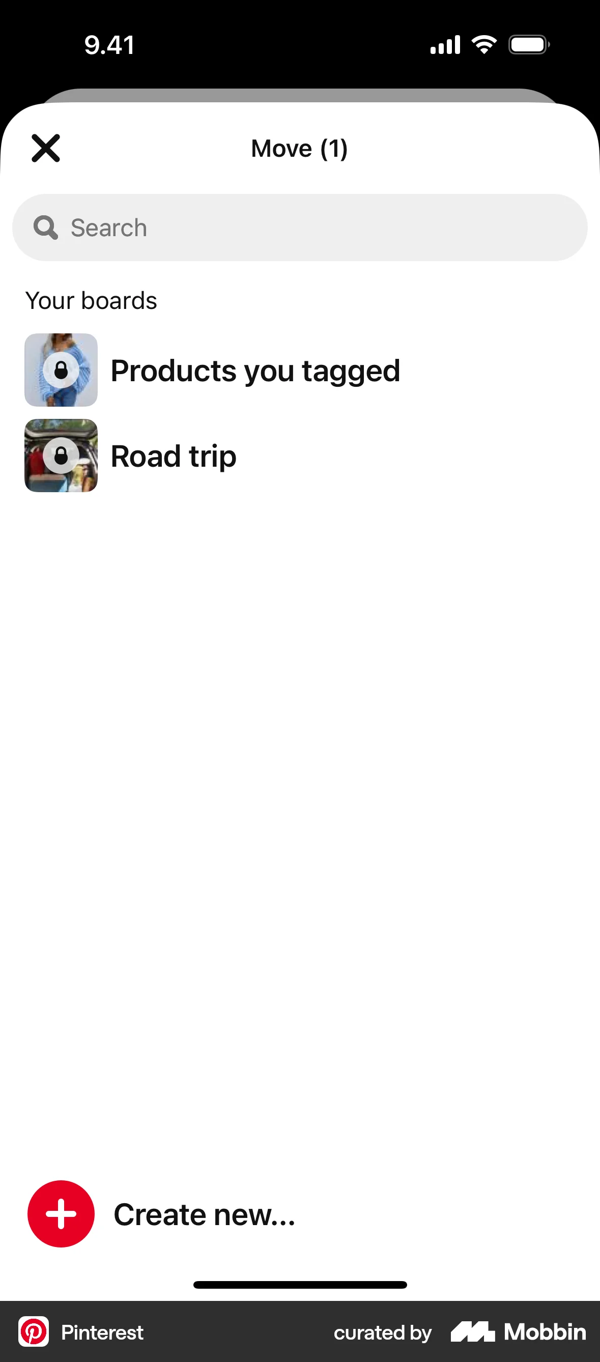 Pinterest iOS Move screen