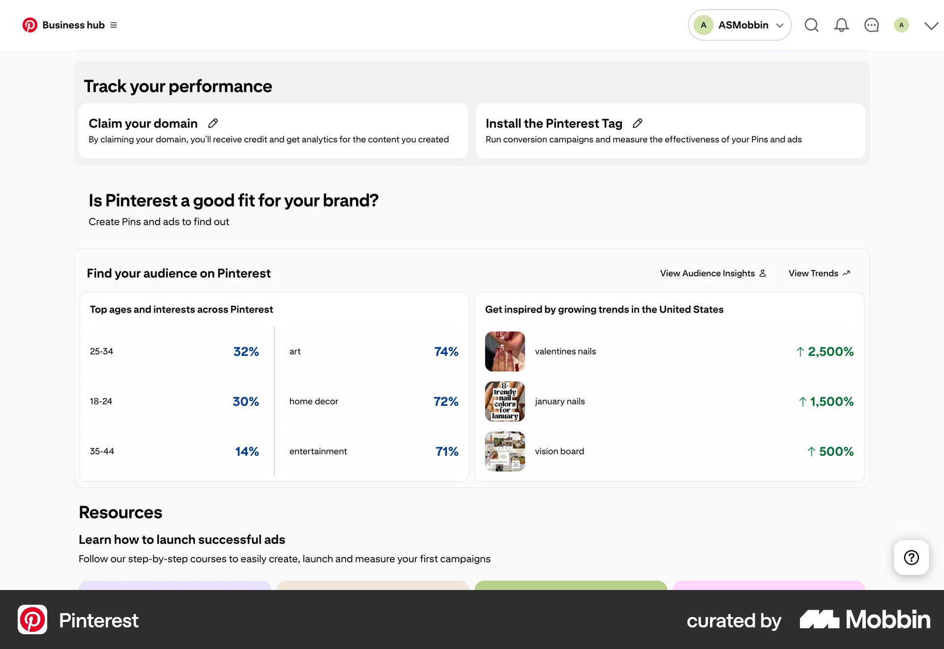 Pinterest Web Dashboard screen
