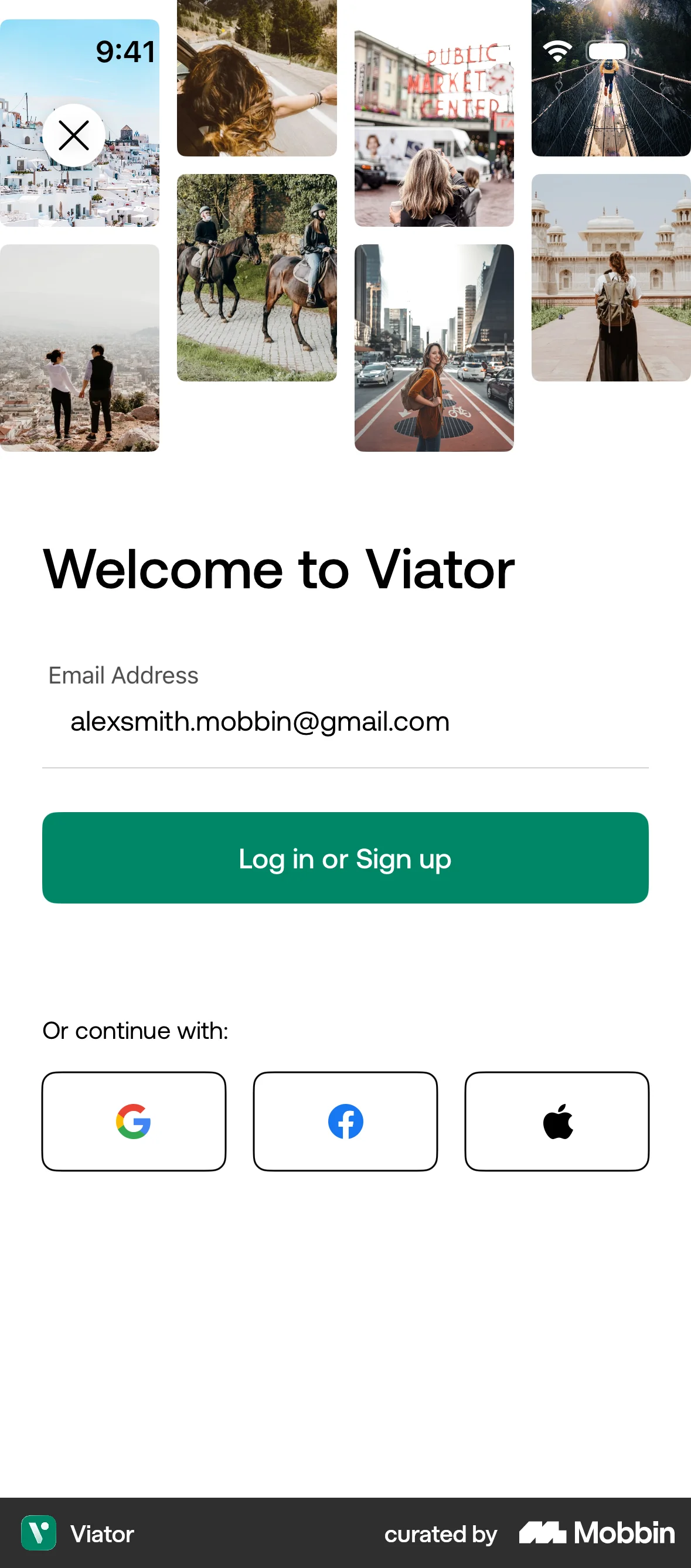 Viator iOS Login screen