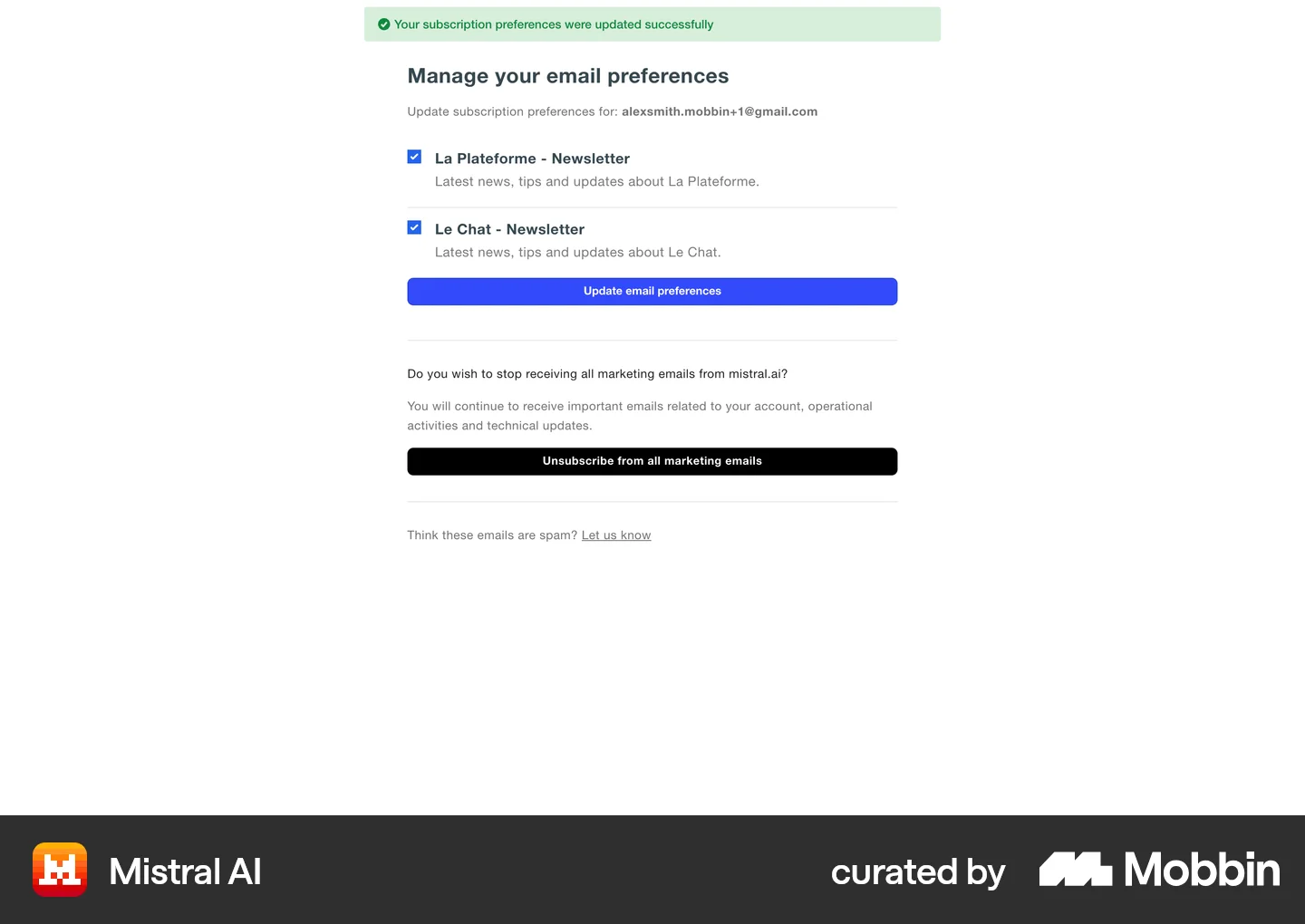 Toast Preference Mistral AI Web Email Preferences Confirmation | Mobbin