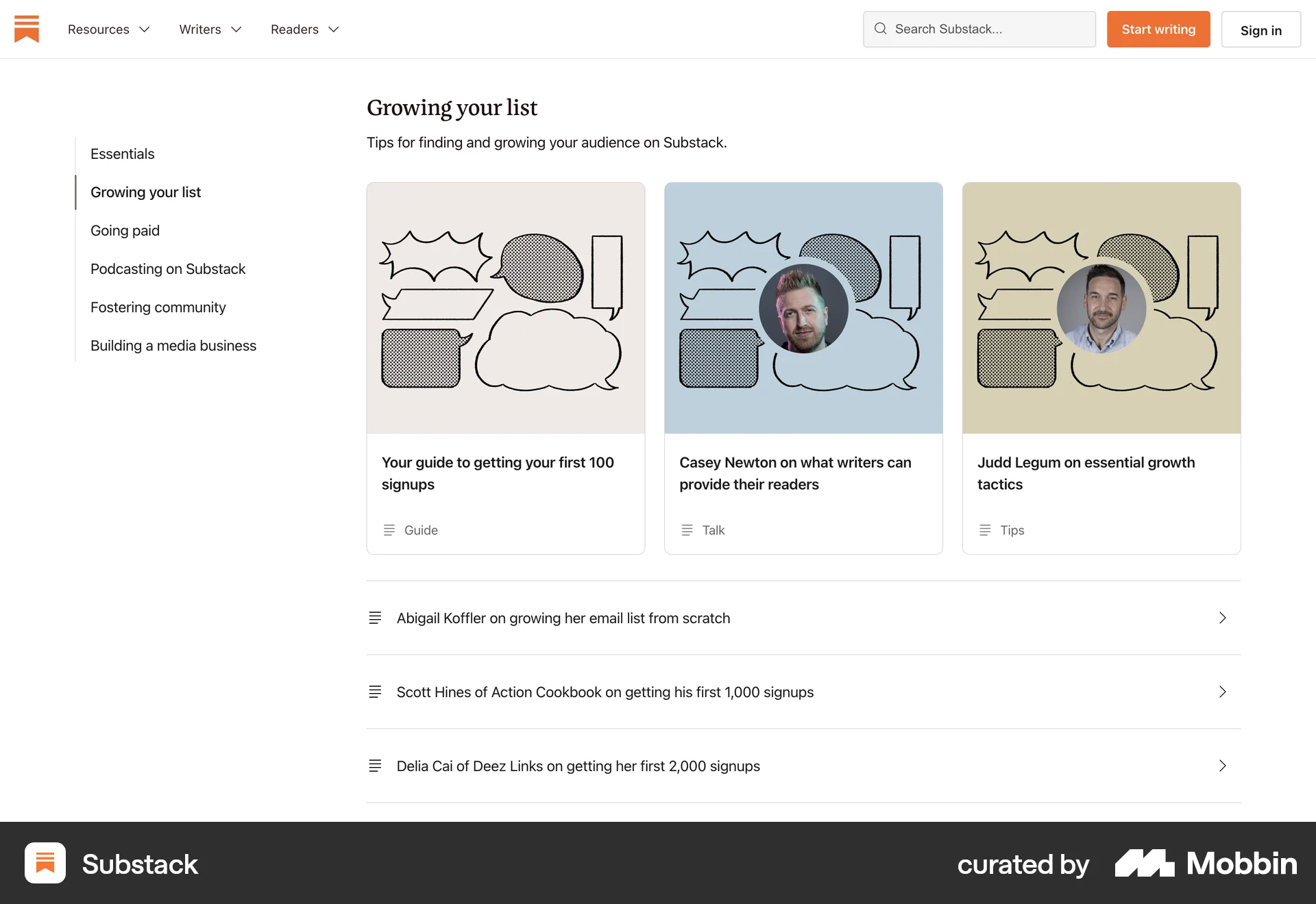 Substack Web screen containing Table of Contents UI element