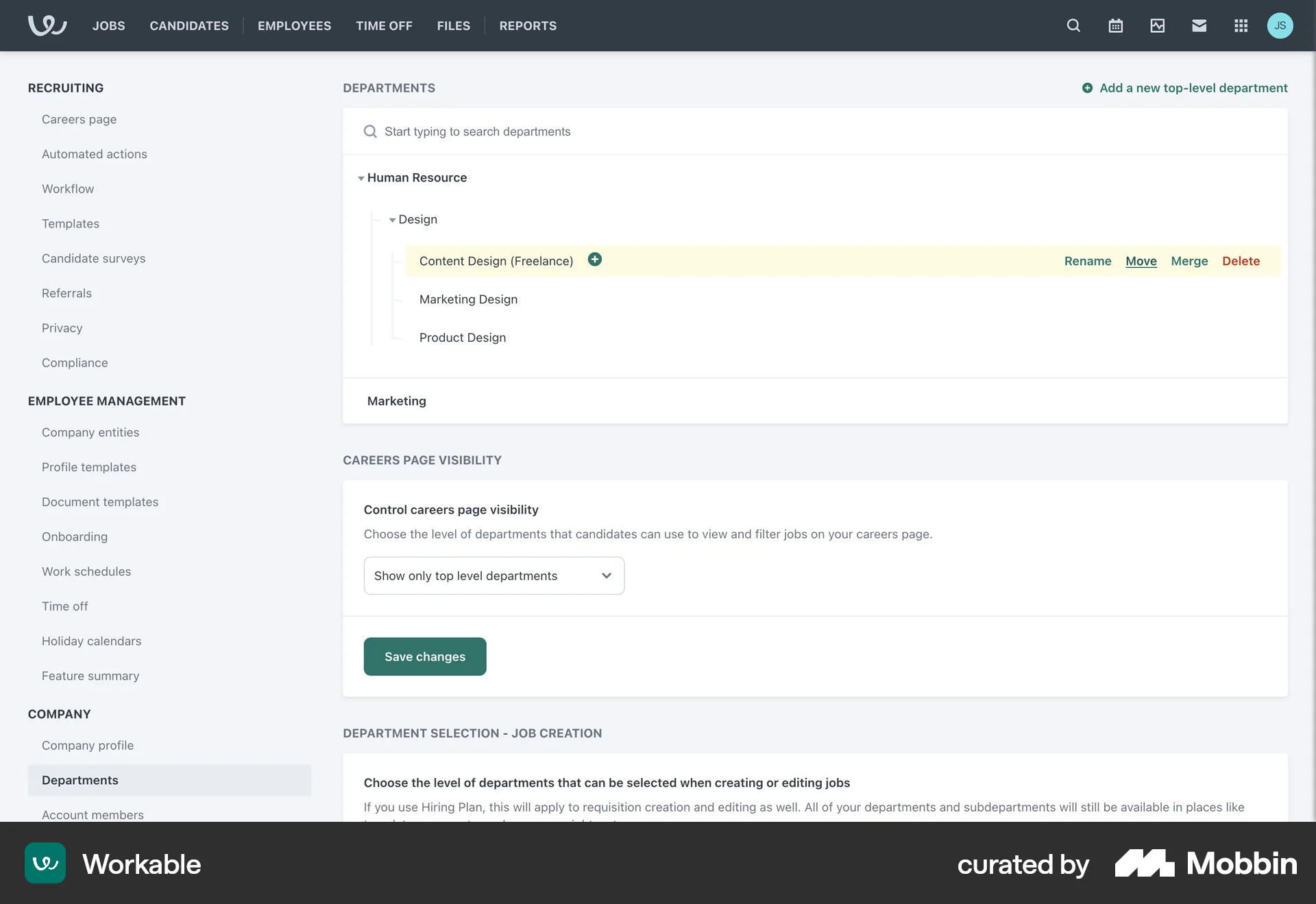 Workable Web screen containing Tree UI element