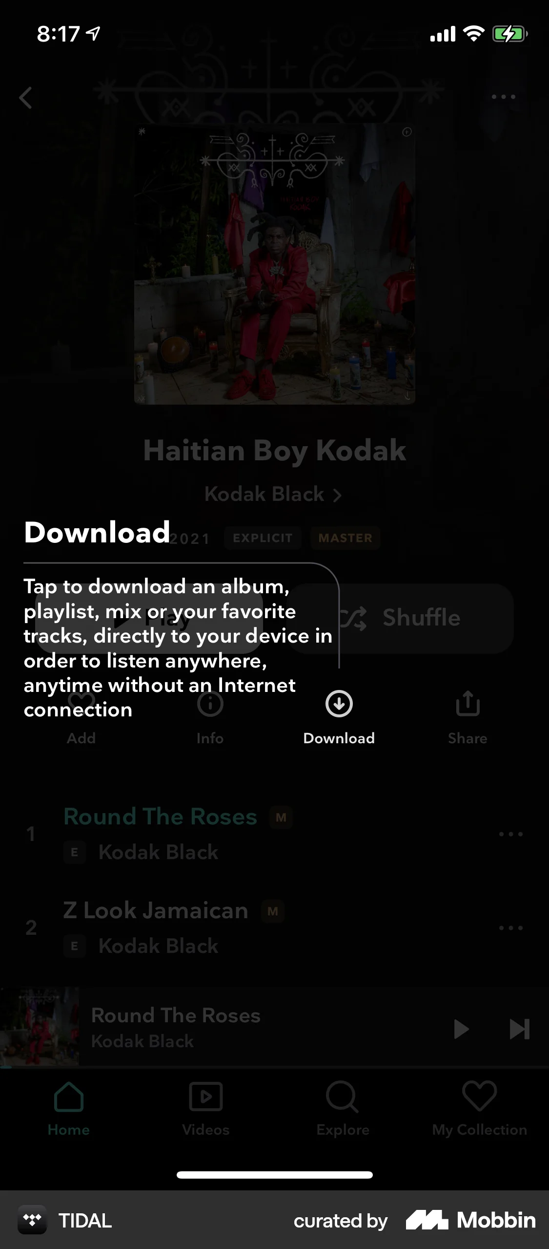 TIDAL iOS screen containing Coach Marks UI element