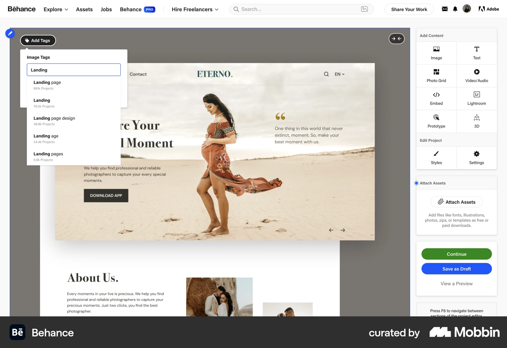 Behance Web screen containing Combobox UI element