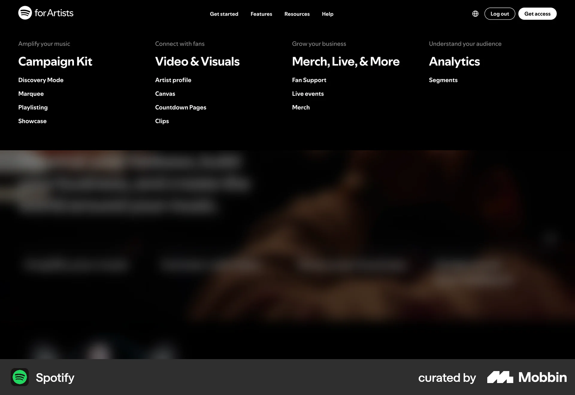 Spotify Web screen containing Navigation Menu UI element