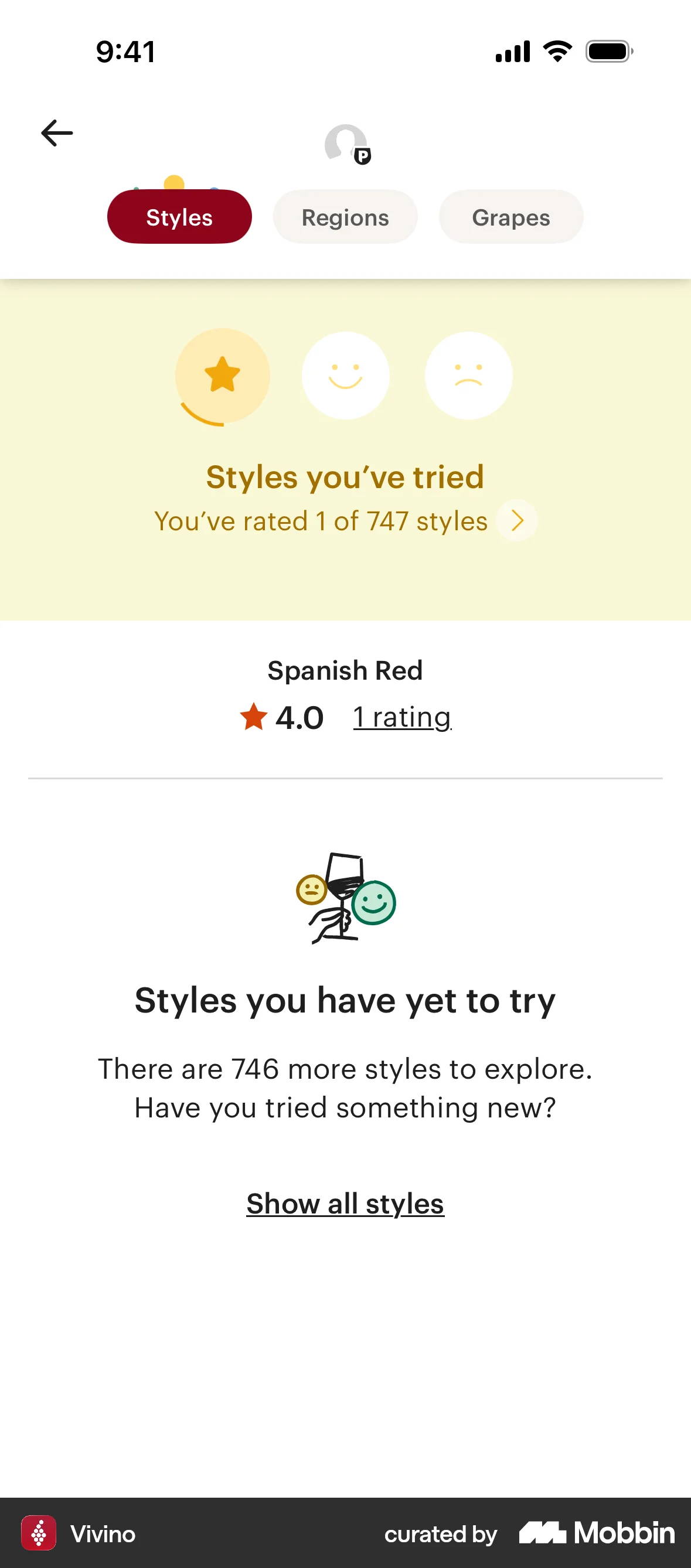 Vivino iOS Pie Chart UI screen