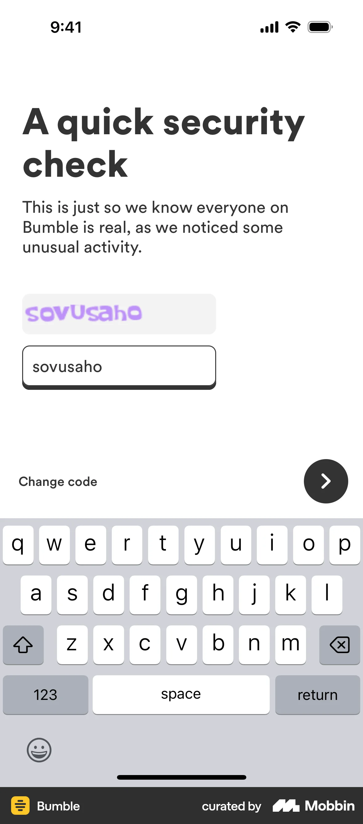 Bumble iOS Login screen