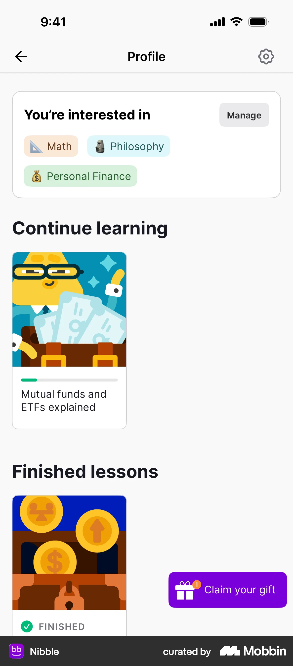 Nibble iOS My Account & Profile screen