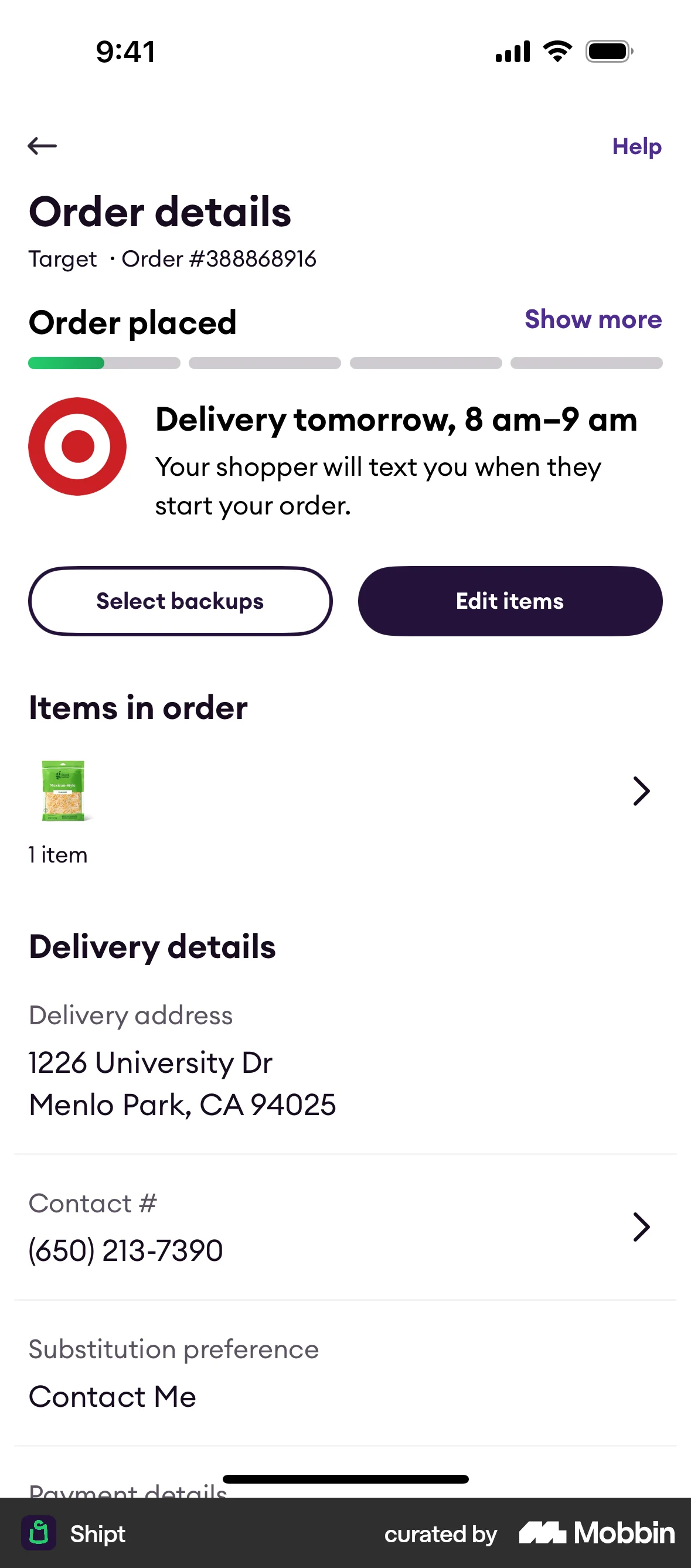Shipt iOS Progress screen