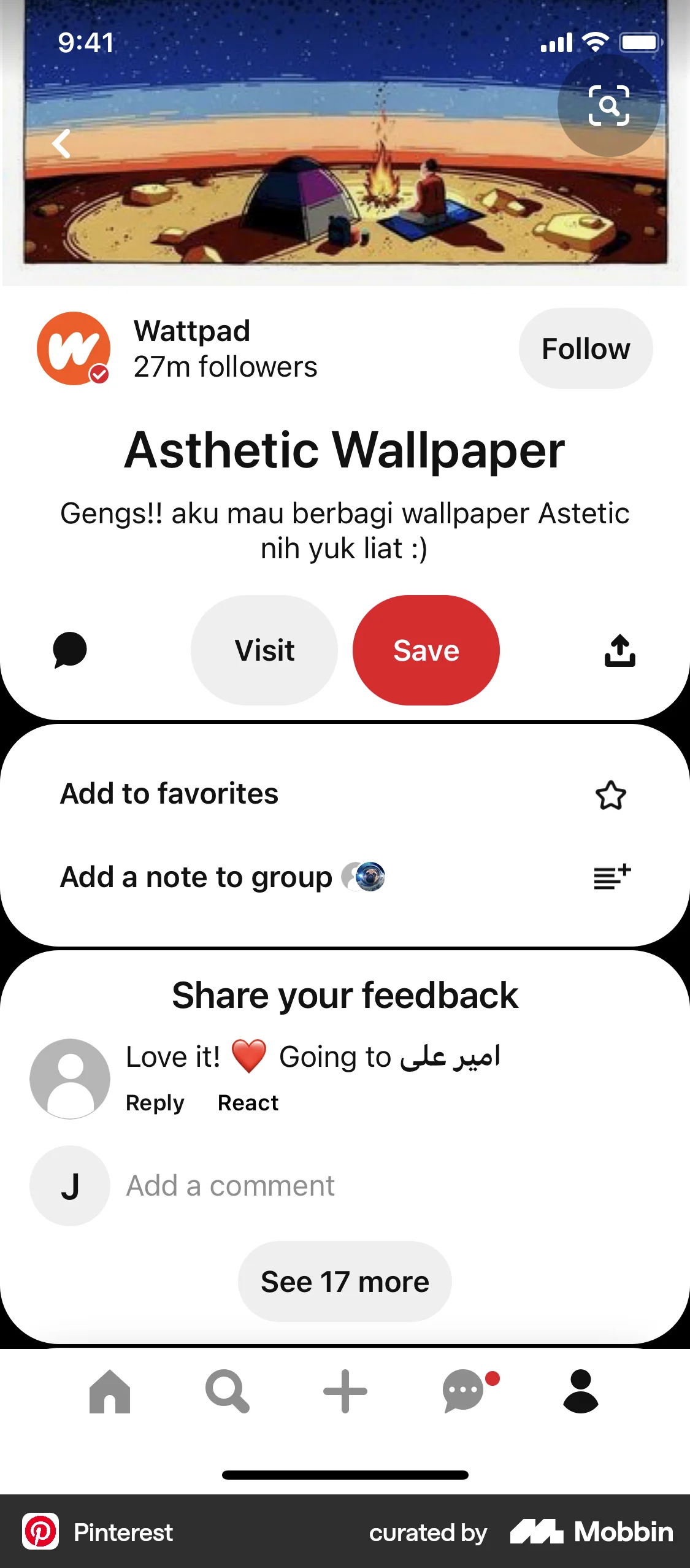 Pinterest iOS Post Detail screen