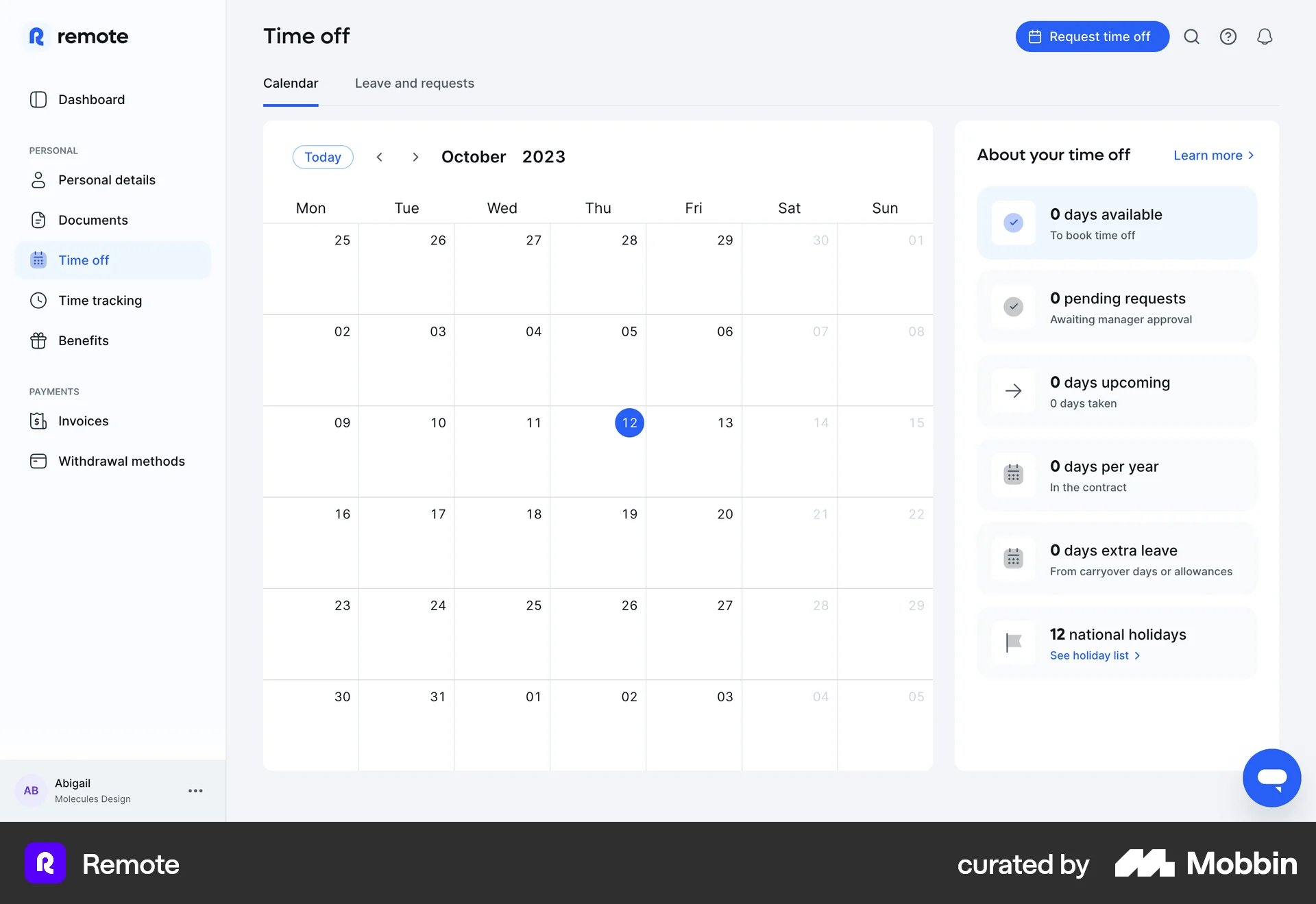 Remote Web Calendar screen