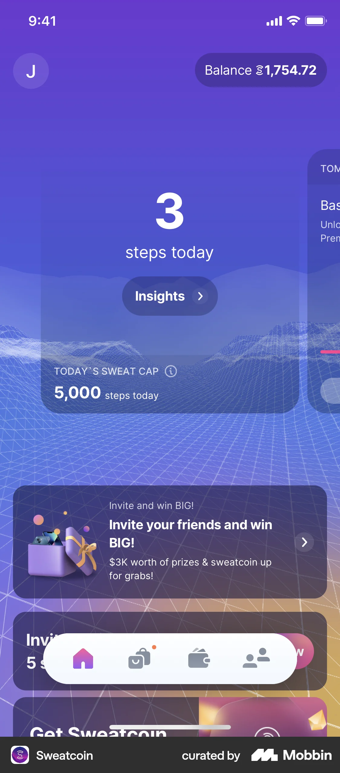 Carousel Status Sweatcoin iOS Screen | Mobbin