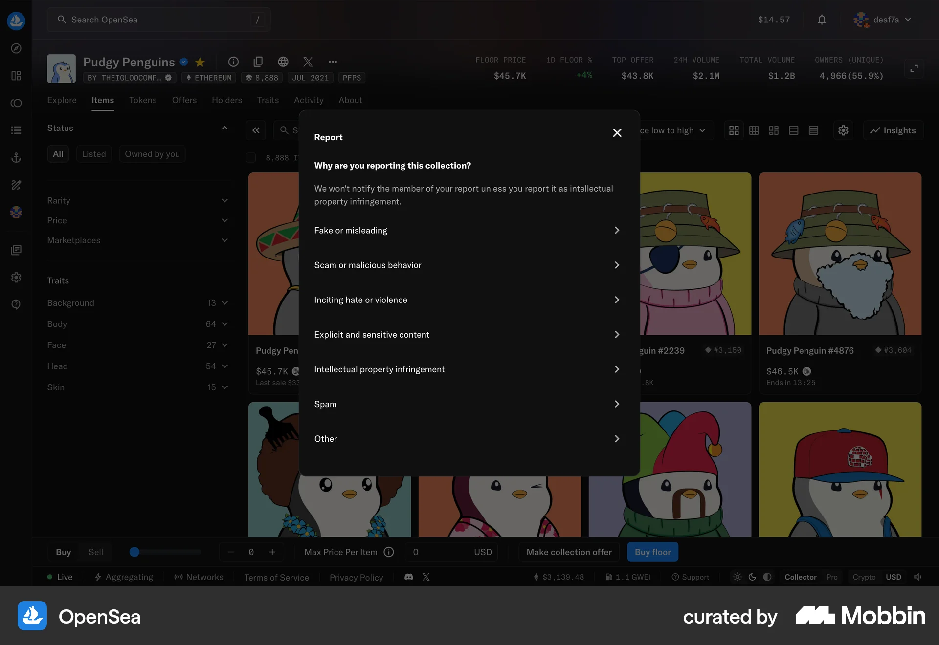 OpenSea Web Flag & Report screen