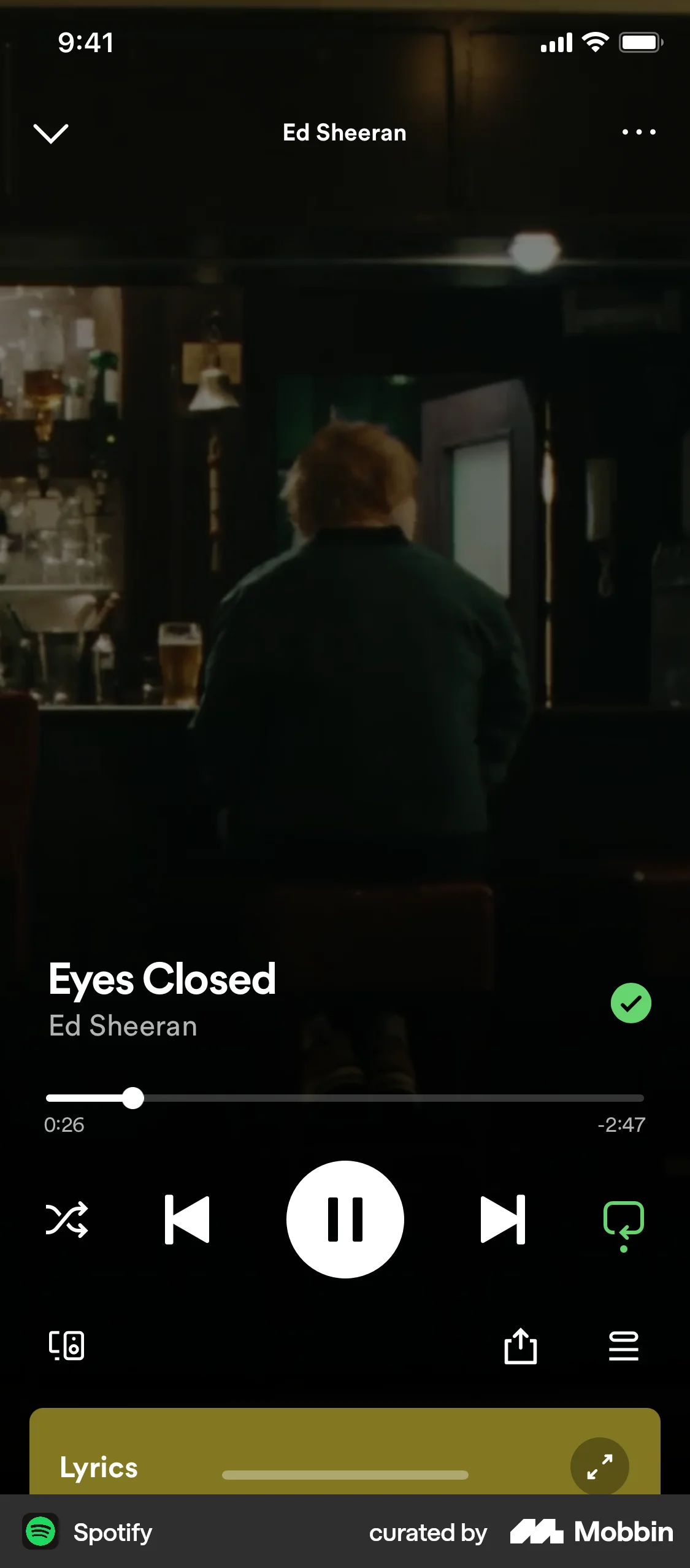 Spotify iOS Audio Player screen