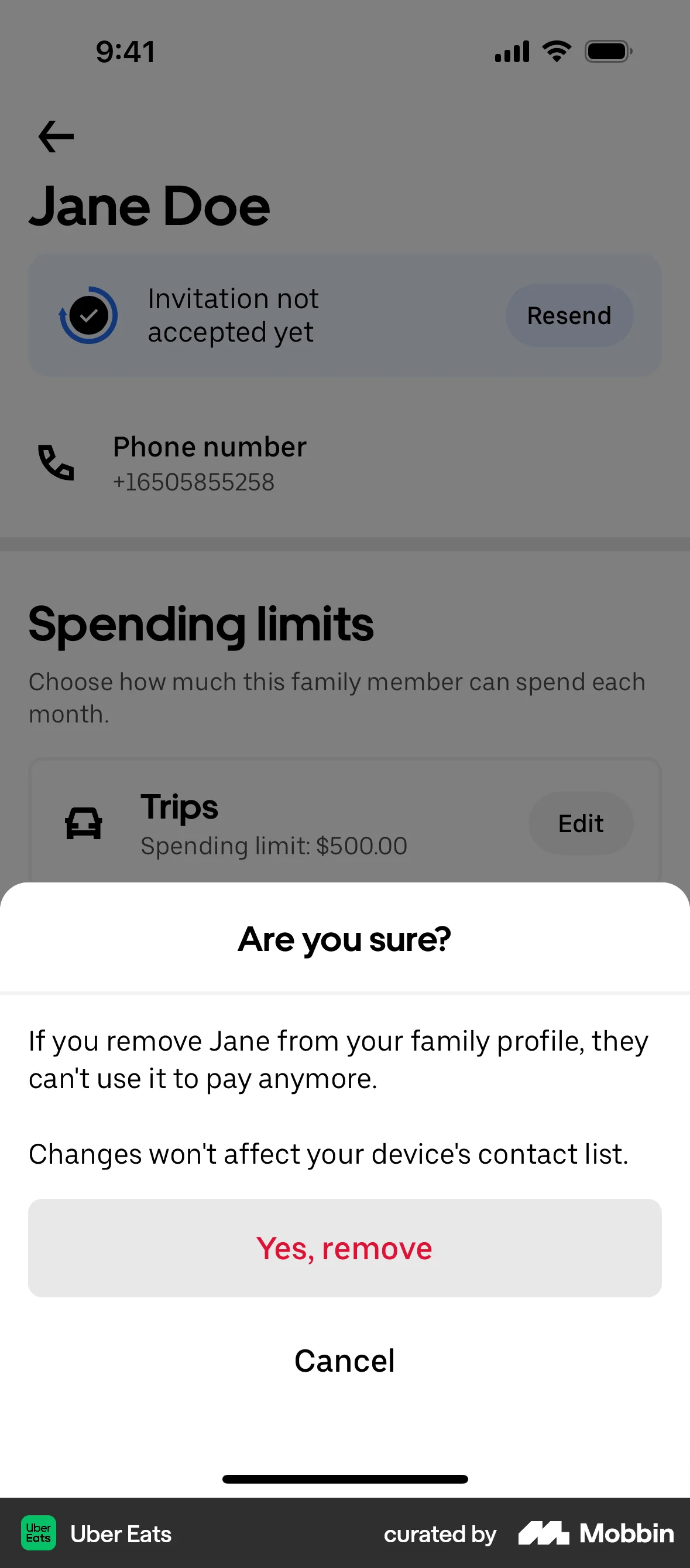 Uber Eats iOS Delete screen