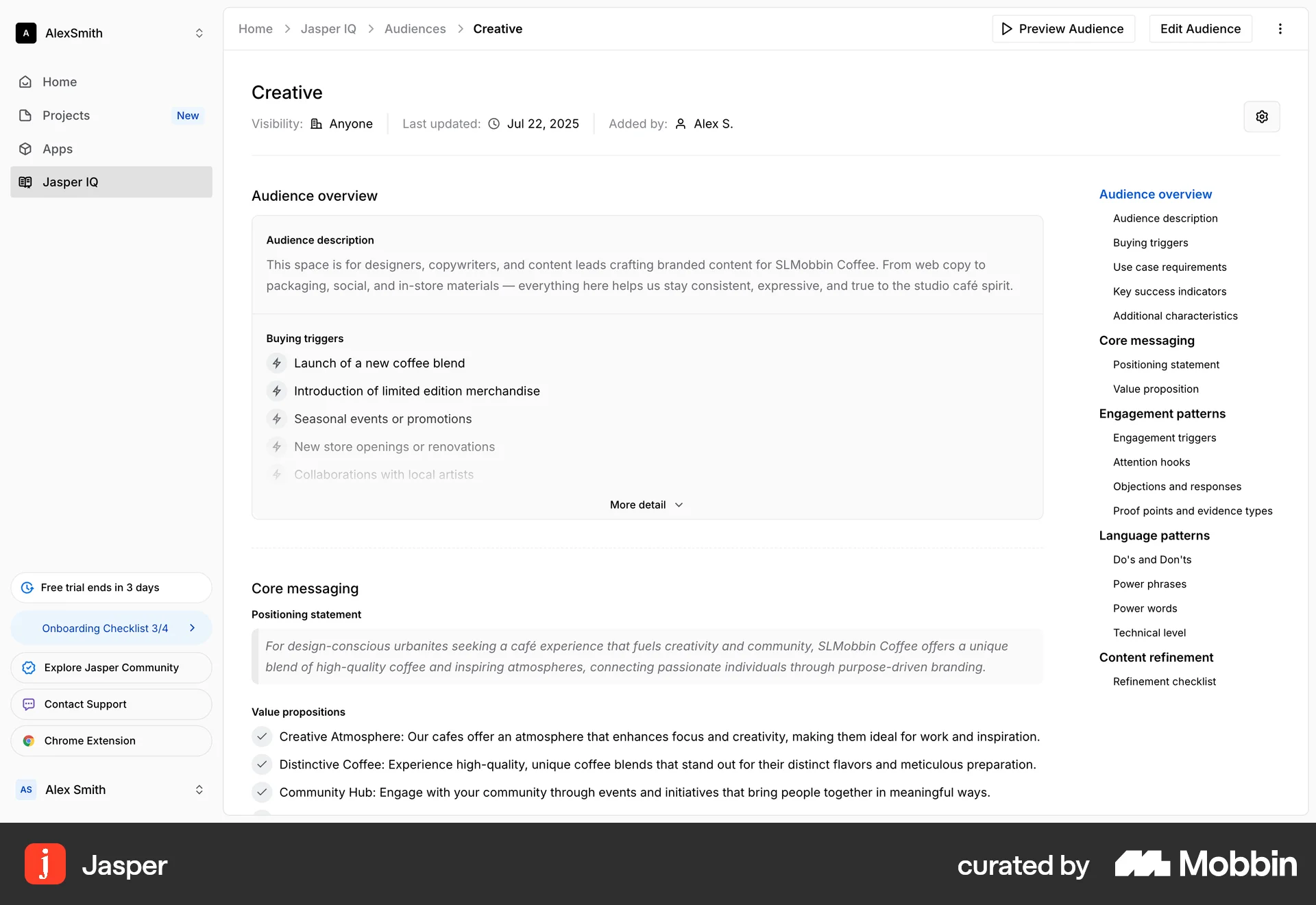 Jasper Web screen containing Table of Contents UI element