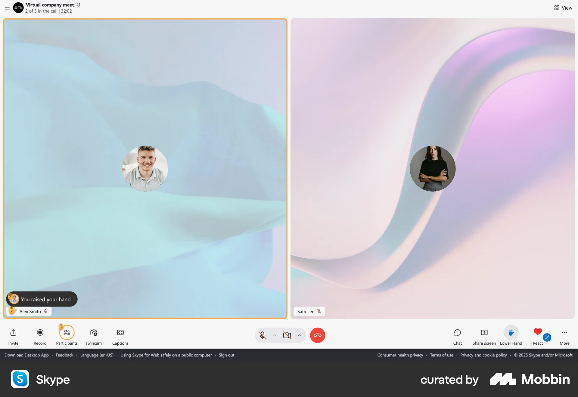 Skype Web screen containing Toast UI element