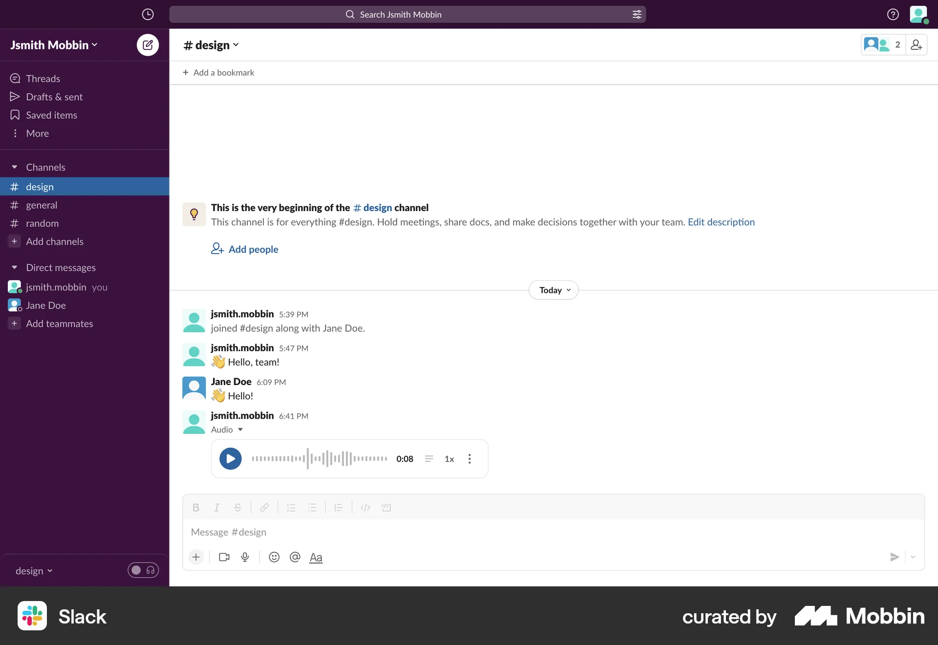Slack Web Audio Player screen