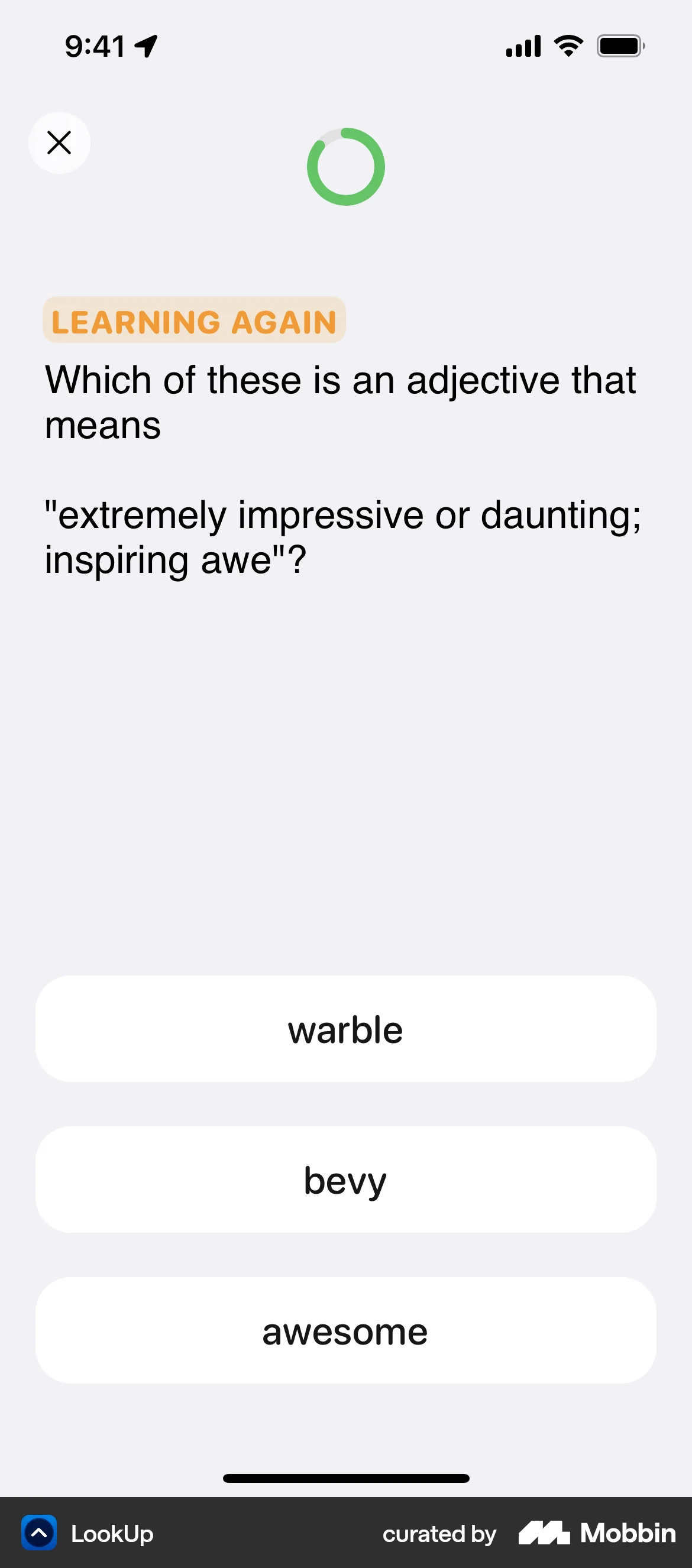 LookUp iOS screen containing Progress Indicator UI element