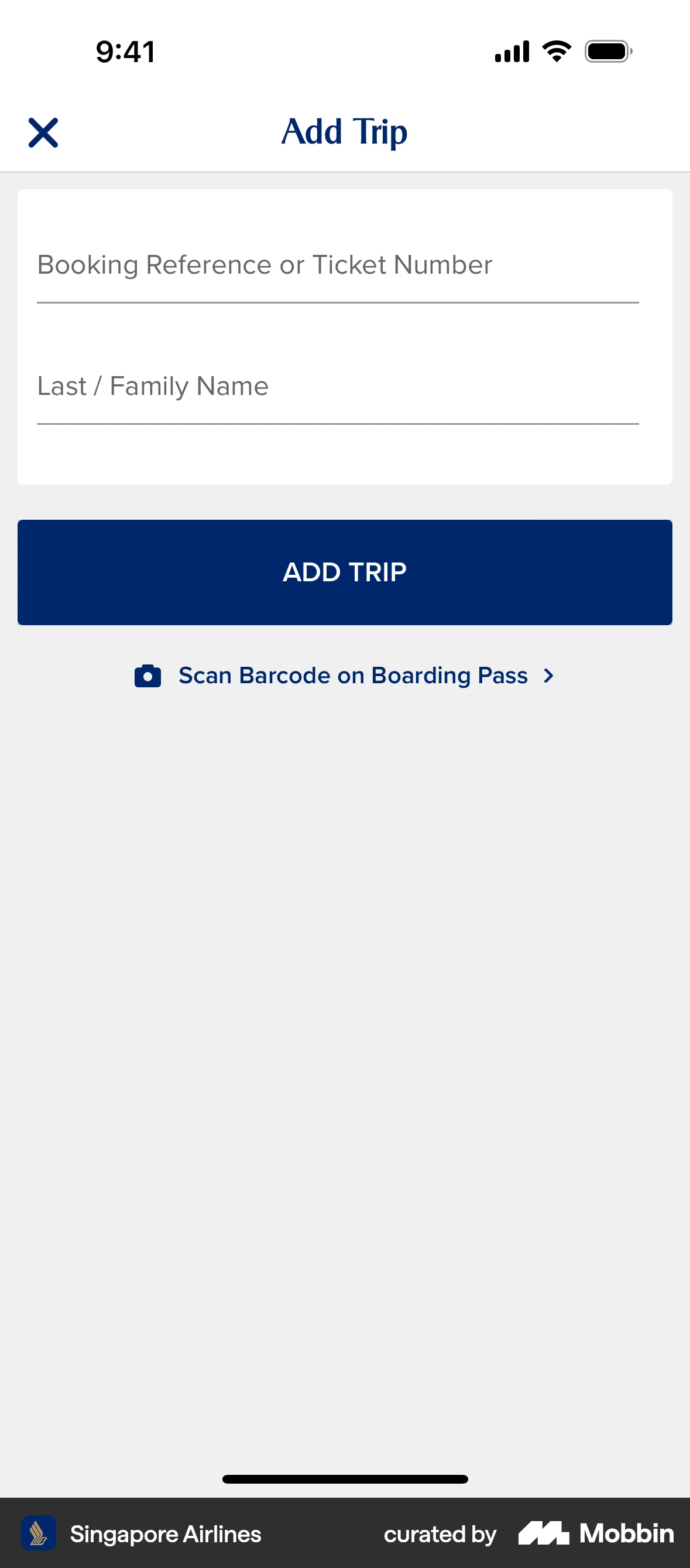 Singapore Airlines screen