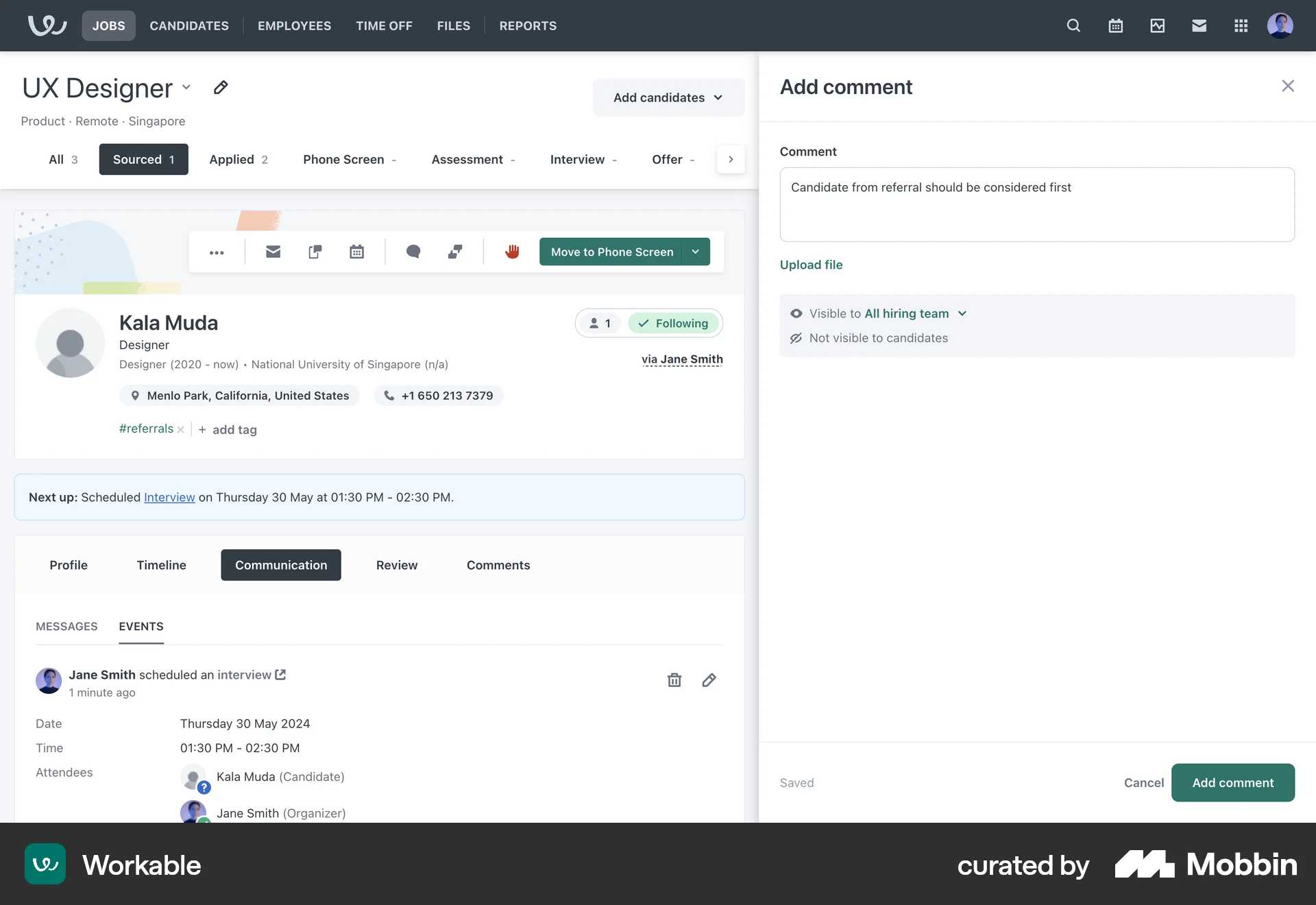 Workable Web Comments screen