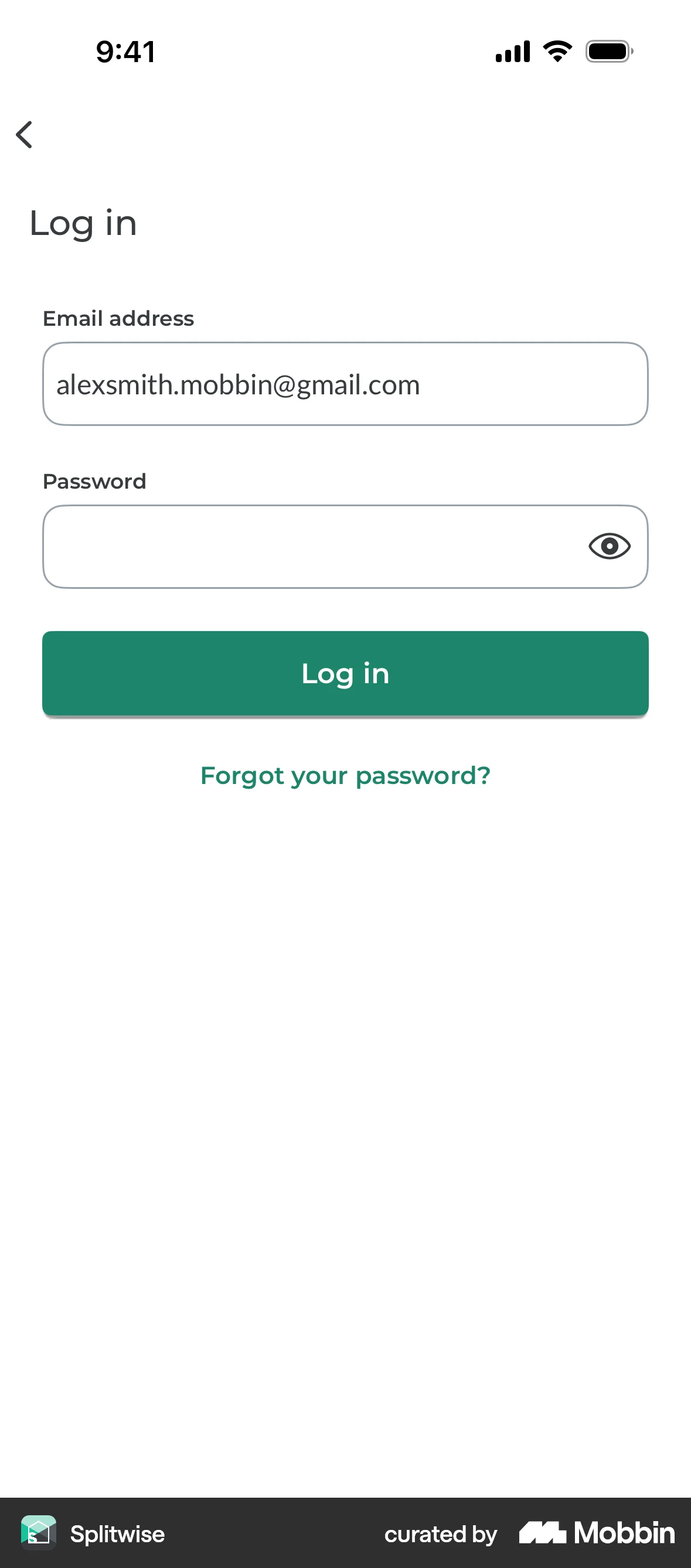 Splitwise iOS Login screen