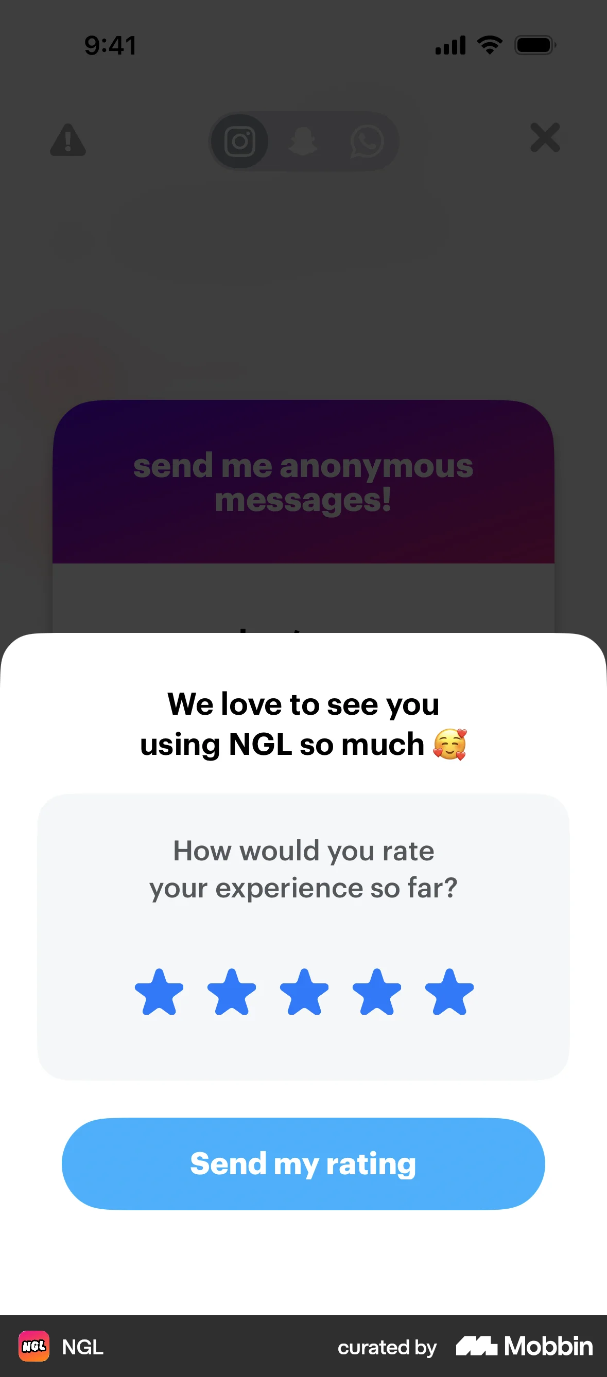 NGL iOS Feedback screen