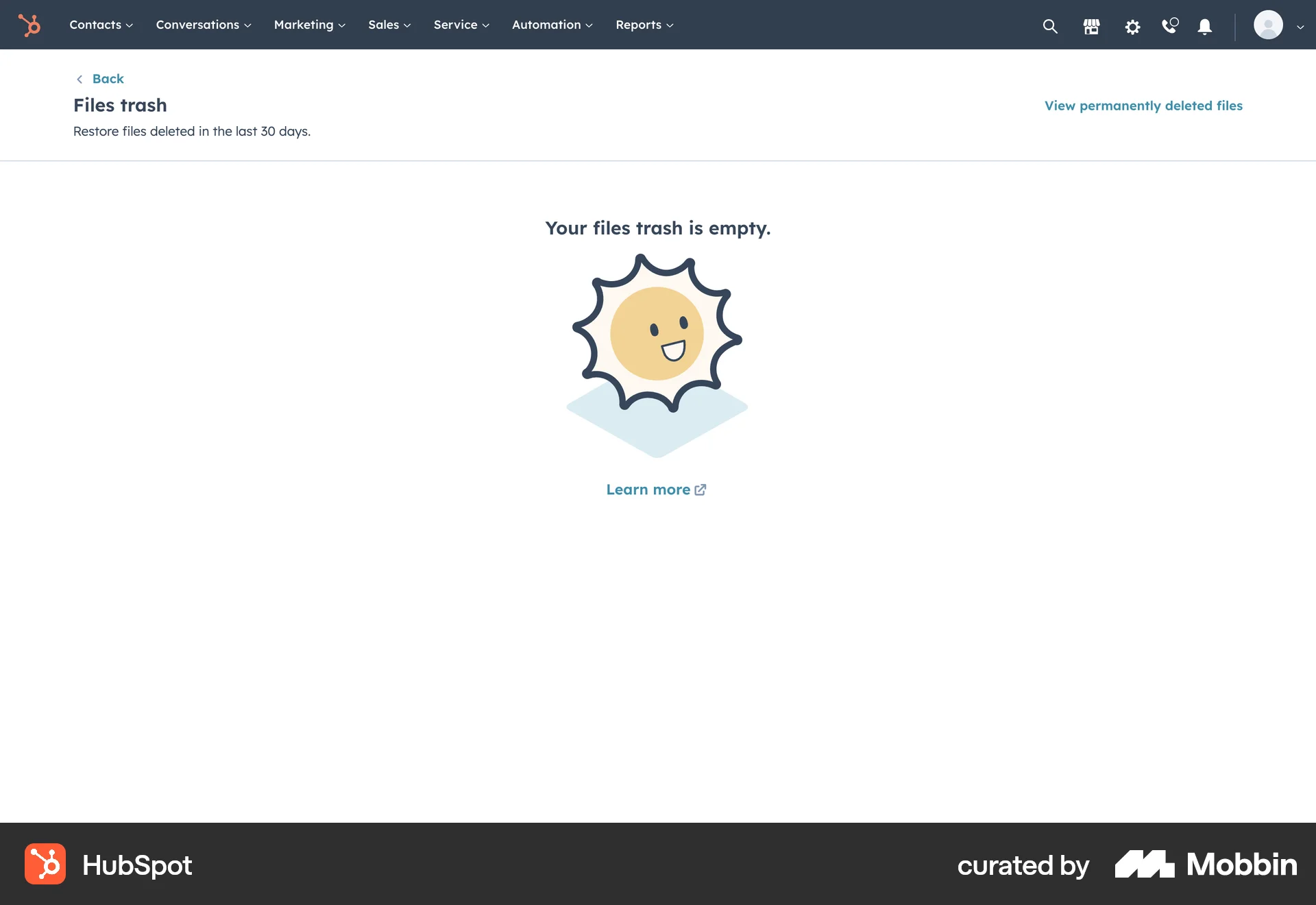 HubSpot Web Trash & Archive screen